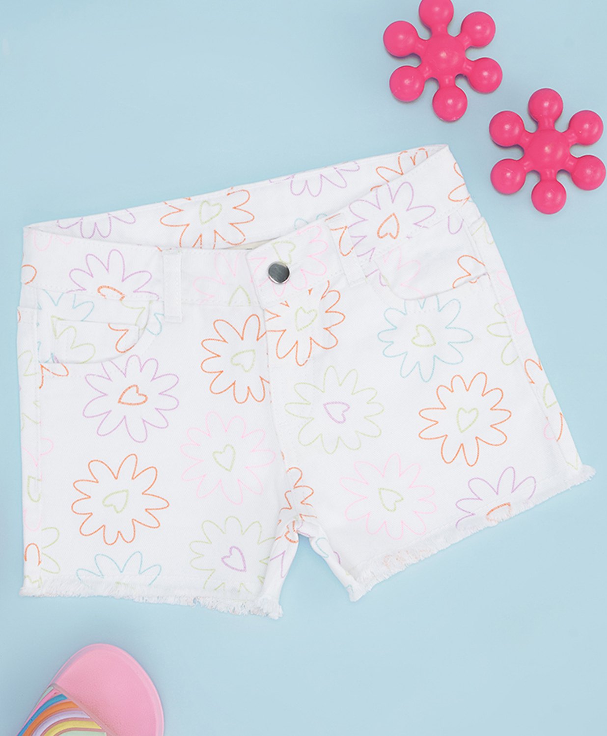 Pantaloons Junior Cotton Hearts & Floral Printed Shorts - White-picture-41