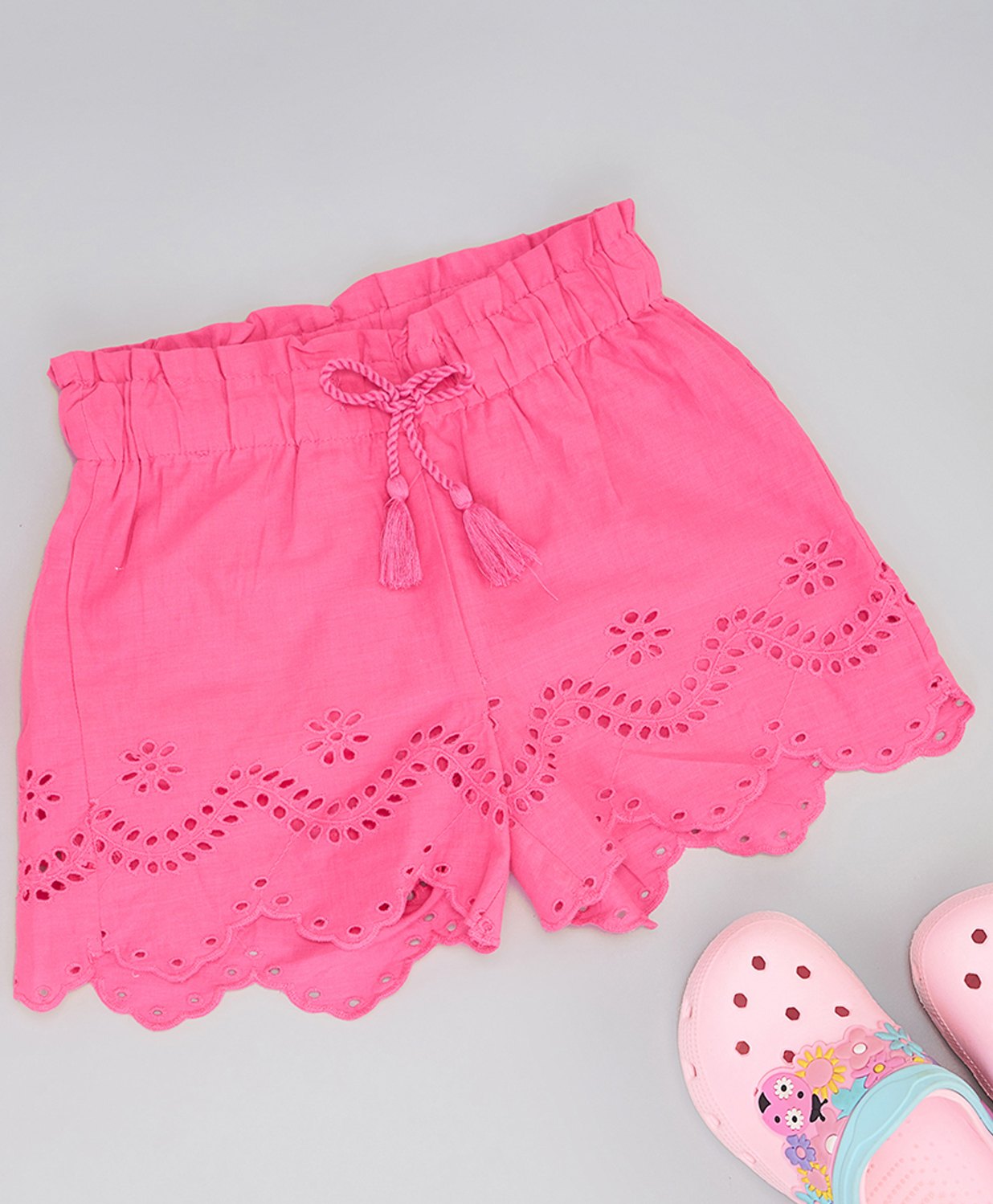 Pantaloons Junior Cotton Schiffli Embroidered Shorts - Pink-picture-12