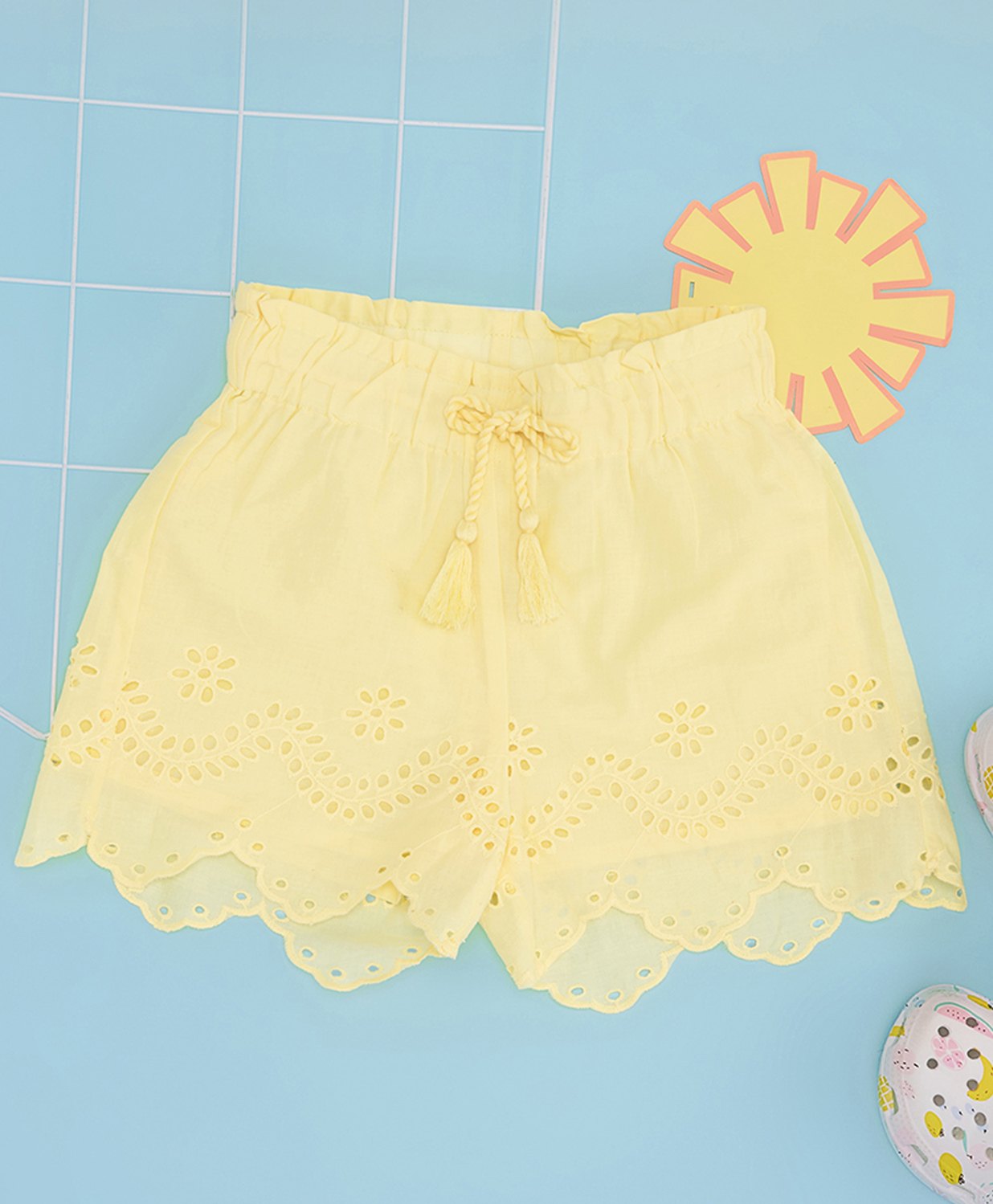 Pantaloons Junior Cotton Schiffli Embroidered Shorts - Wax Yellow-image-16
