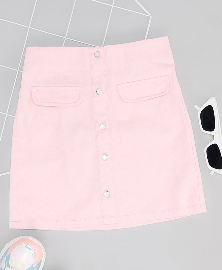 Pantaloons Junior Pearls Embellished Button Detailed Skirt - Barely Pink-picture-26