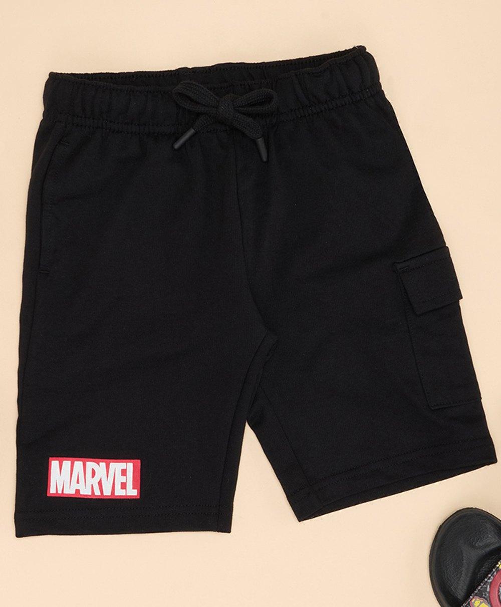 Pantaloons Junior Cotton Marvel Featuring Typography Printed Shorts - Black-image-15