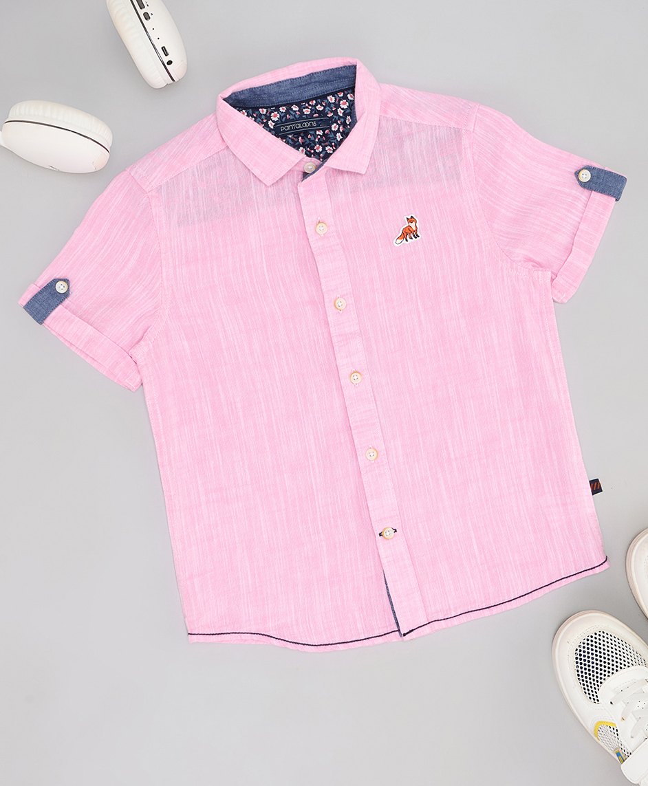 Pantaloons Junior Cotton Linen Half Sleeves Solid Shirt - Pink-picture-20