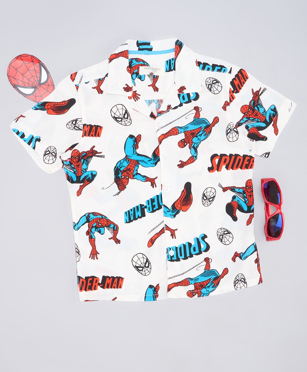 Pantaloons Junior Rayon Marvel Featuring Half Sleeves Spiderman Printed Shirt - White-picture-11