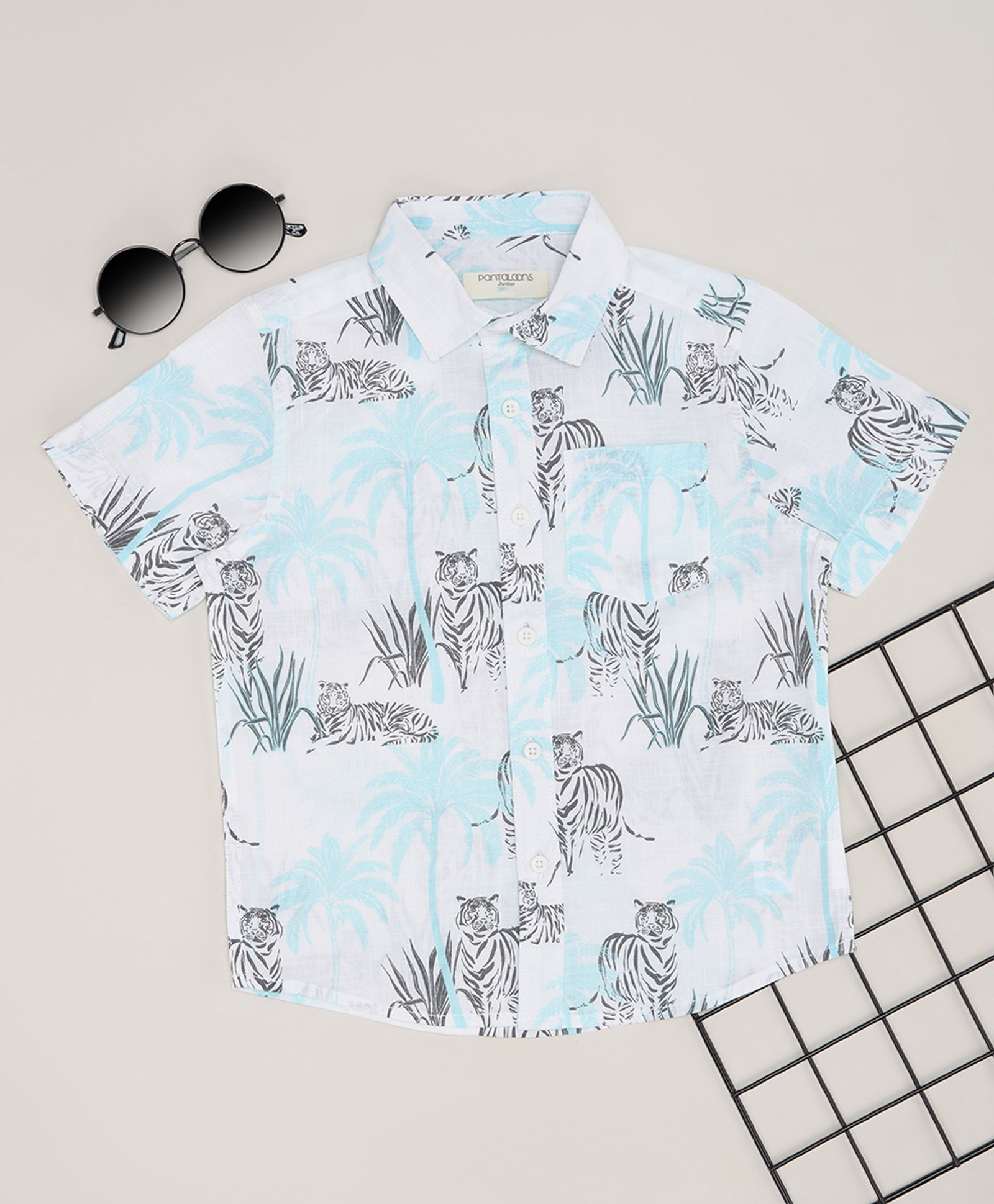 Pantaloons Junior Cotton Half Sleeves Tiger Printed Shirt - Blue-picture-38