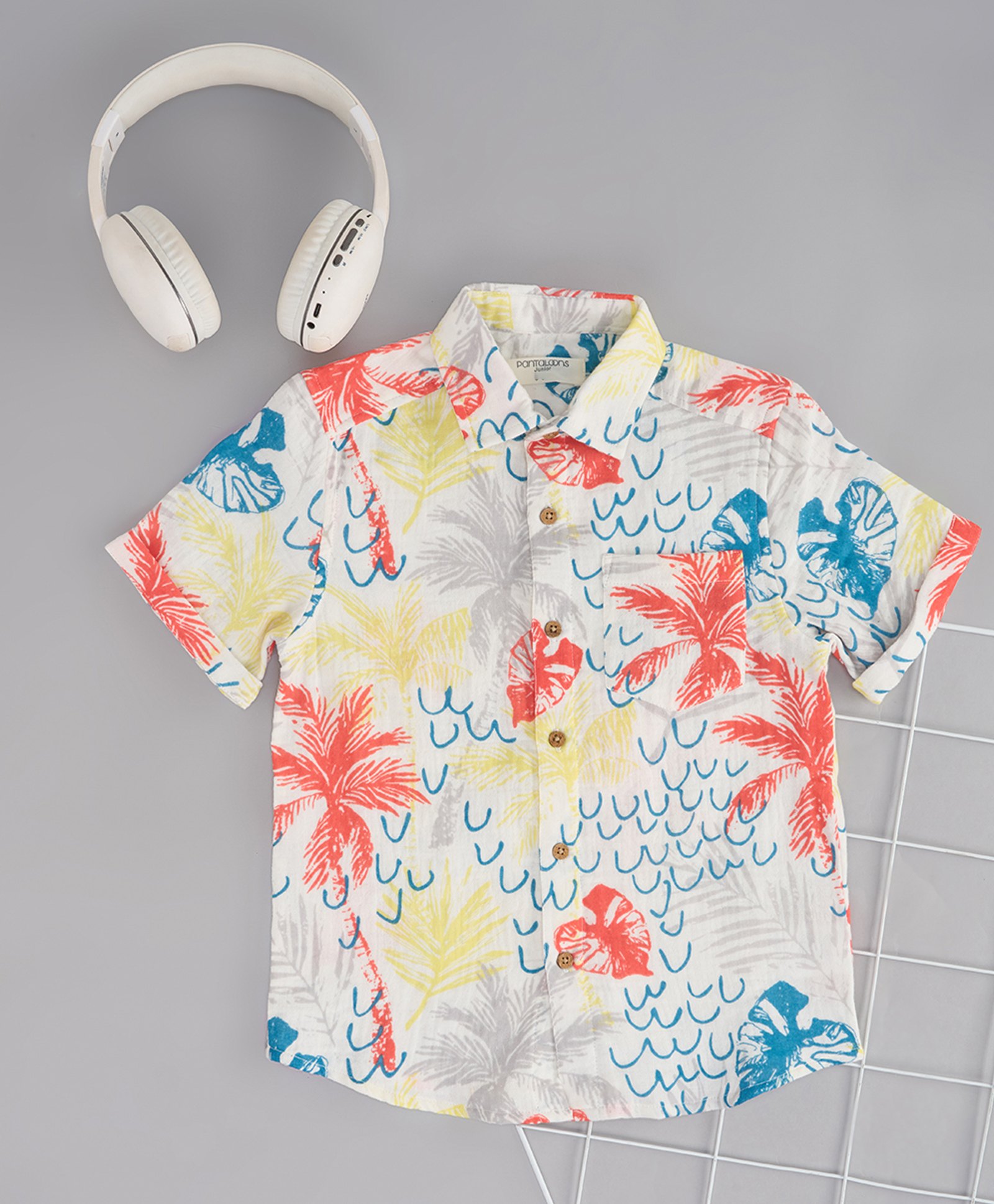 Pantaloons Junior Cotton Half Sleeves Tropical Theme Printed Shirt - White-picture-15