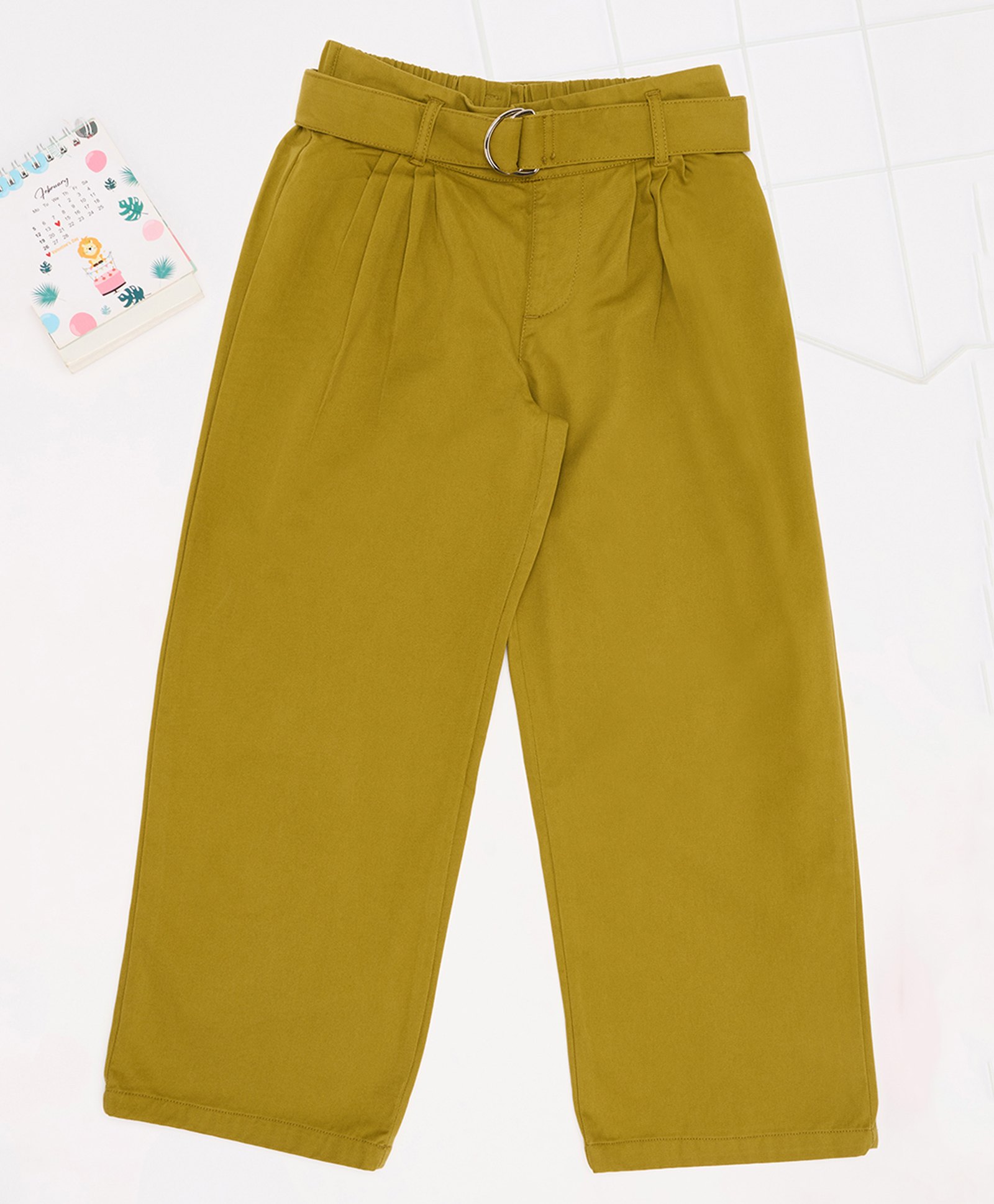 Pantaloons Junior Cotton Solid Trouser With Belt Set - Olive Green-picture-12