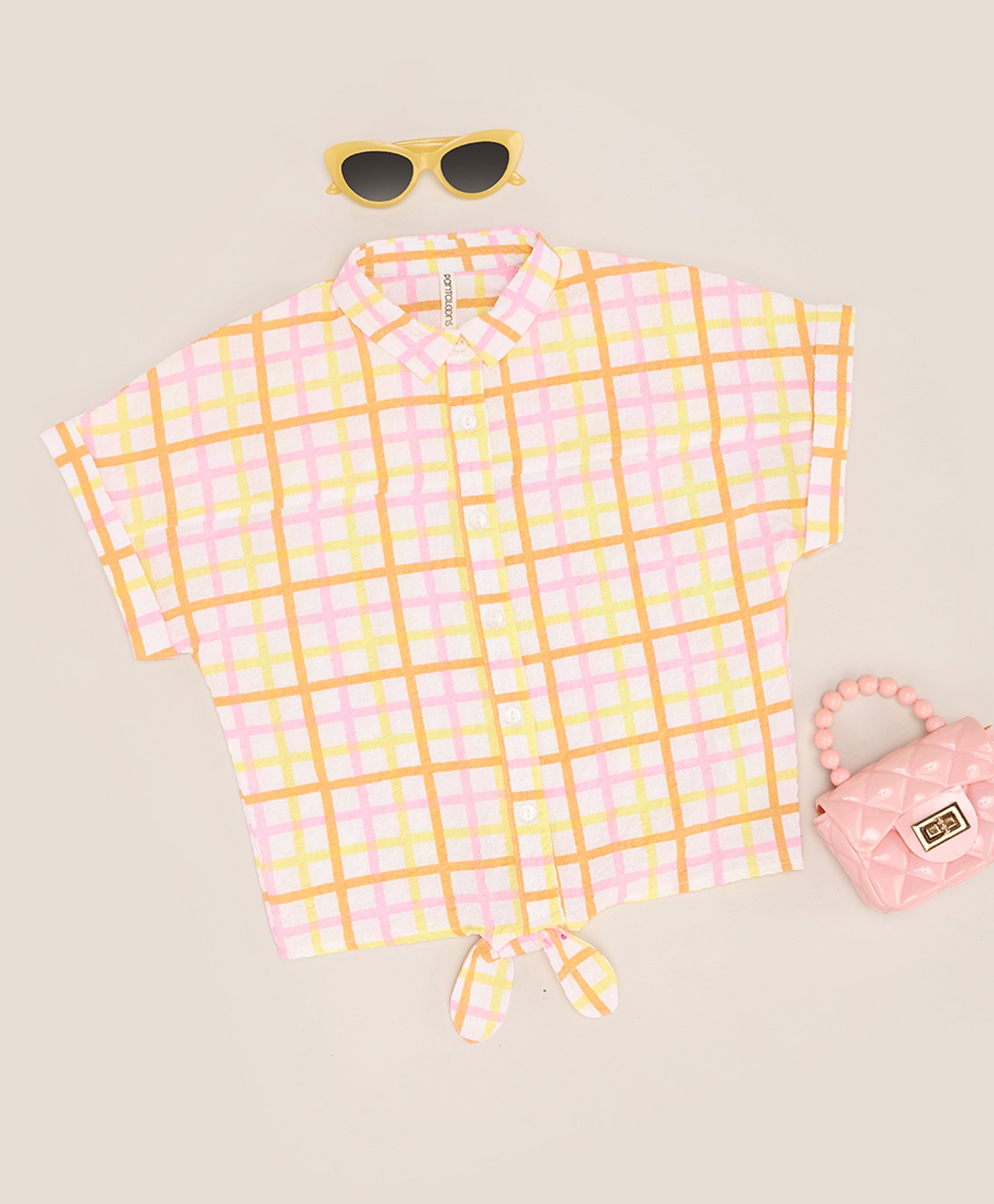 Pantaloons Junior Half Sleeves Checked Shirt Style Knotted Top - Multi Colour-picture-27
