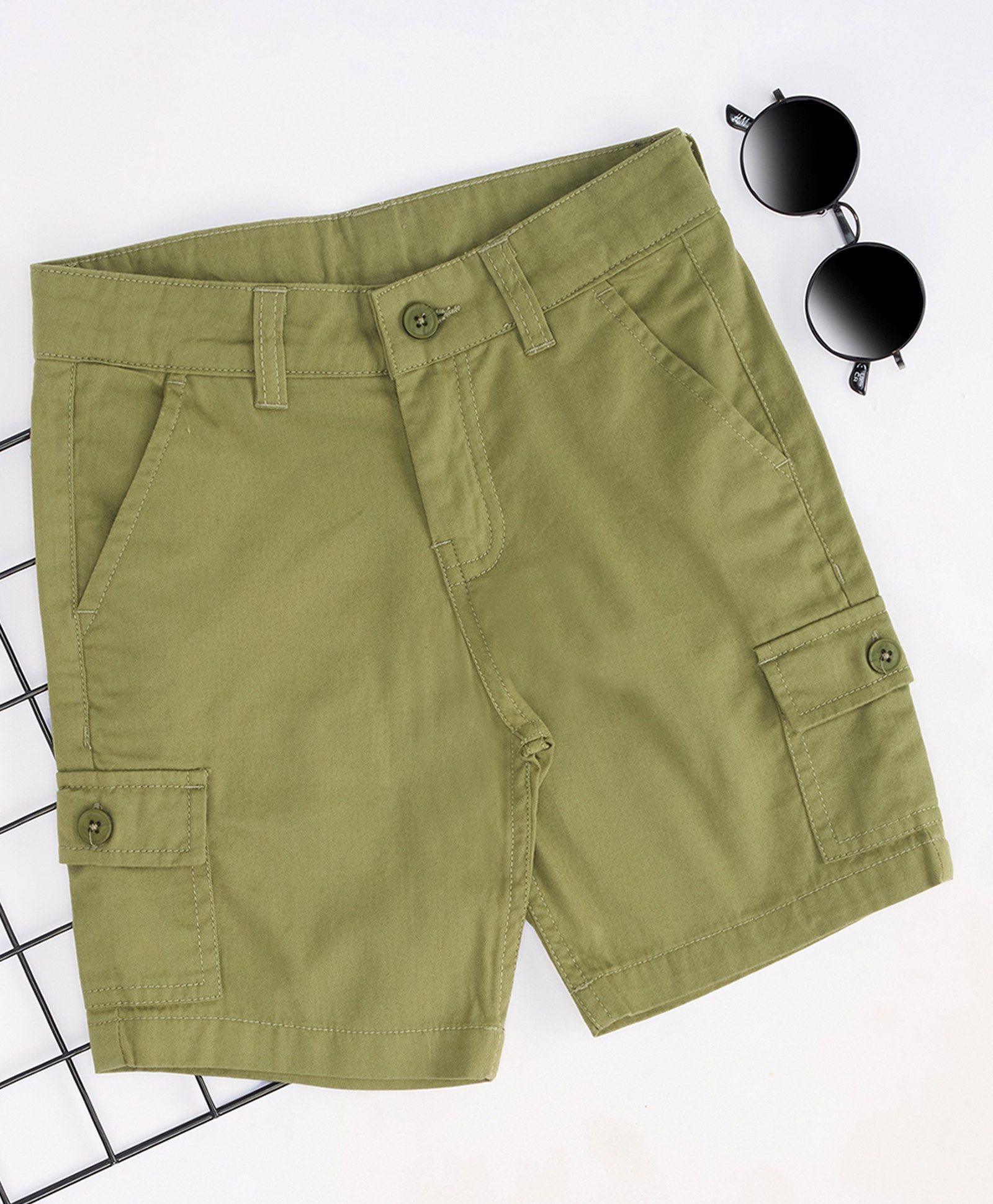 Pantaloons Junior Cotton Solid Pocket Detailed Shorts - Reseda-picture-26