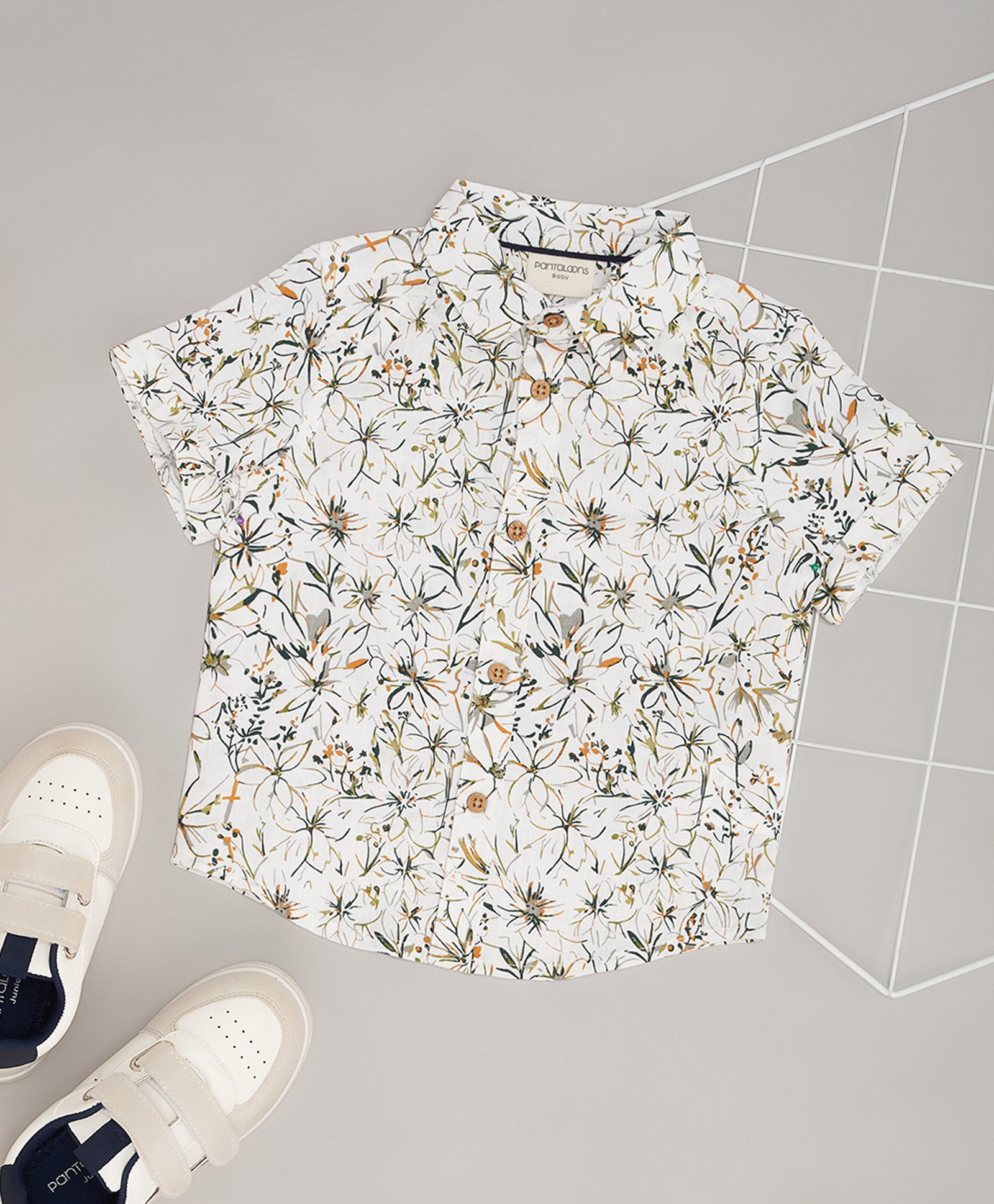 Pantaloons Baby Cotton Half Sleeves Floral Printed Shirt - White-image-29
