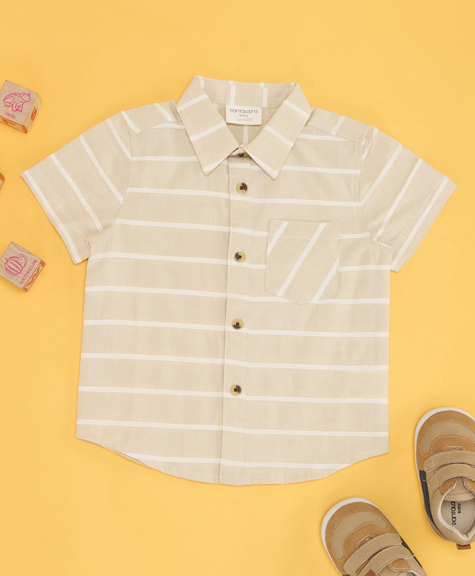 Pantaloons Baby Cotton Blend Half Sleeves Striped Shirt - Beige-image-33