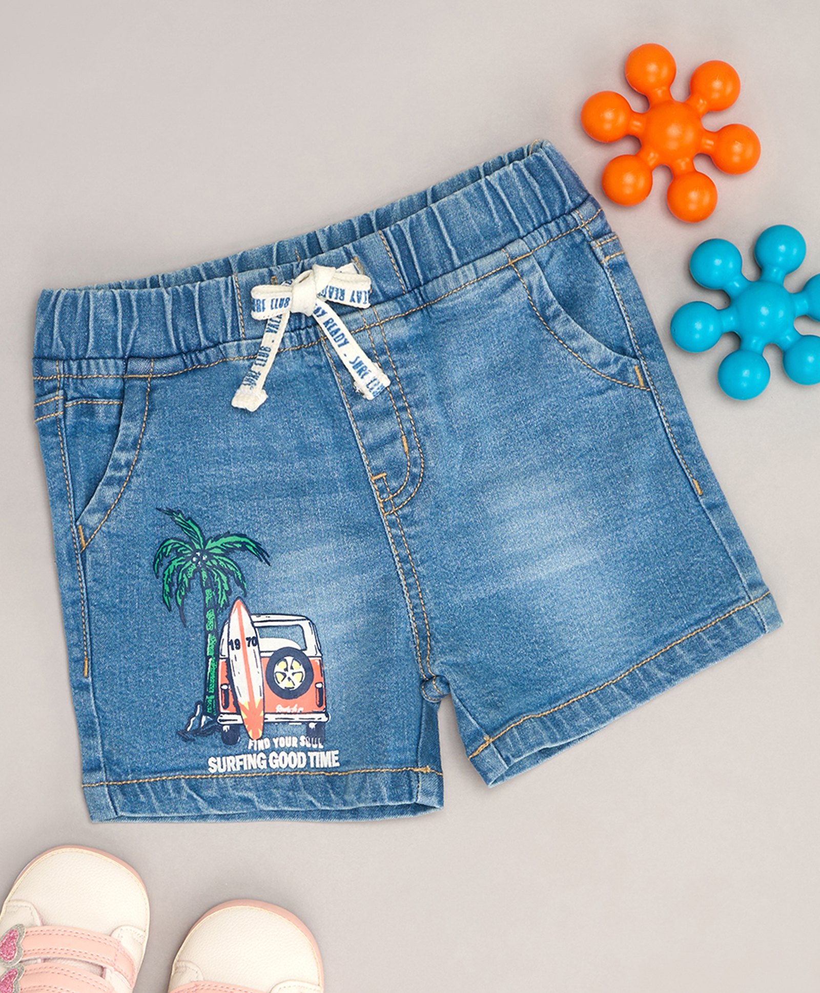 Pantaloons Baby Palm Tree & Vehicle Printed Mild Washed Shorts - Blue Aster-picture-20
