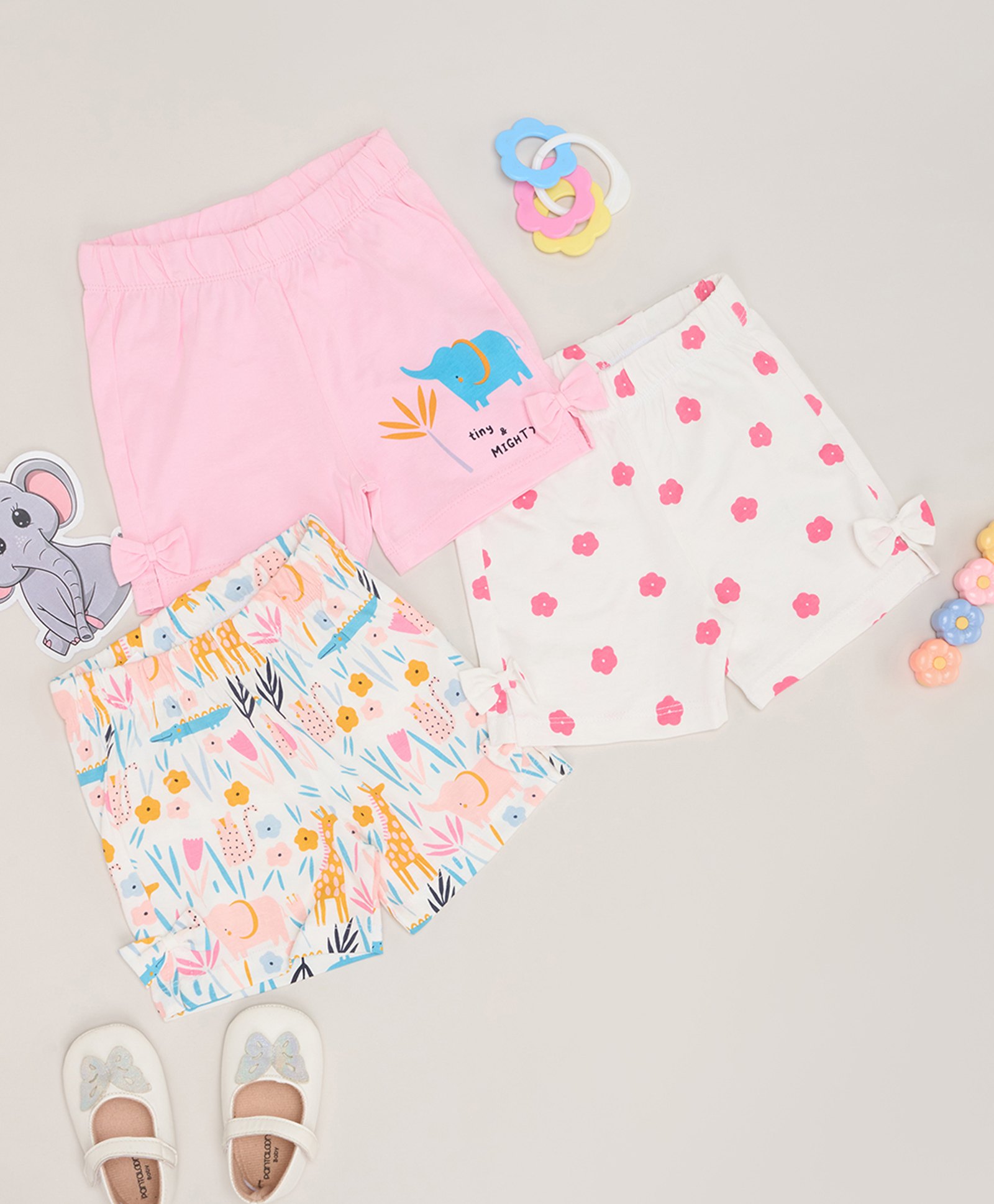 Pantaloons Baby Pack Of 3 Giraffe & Floral Printed Shorts - Multi Colour-image-25