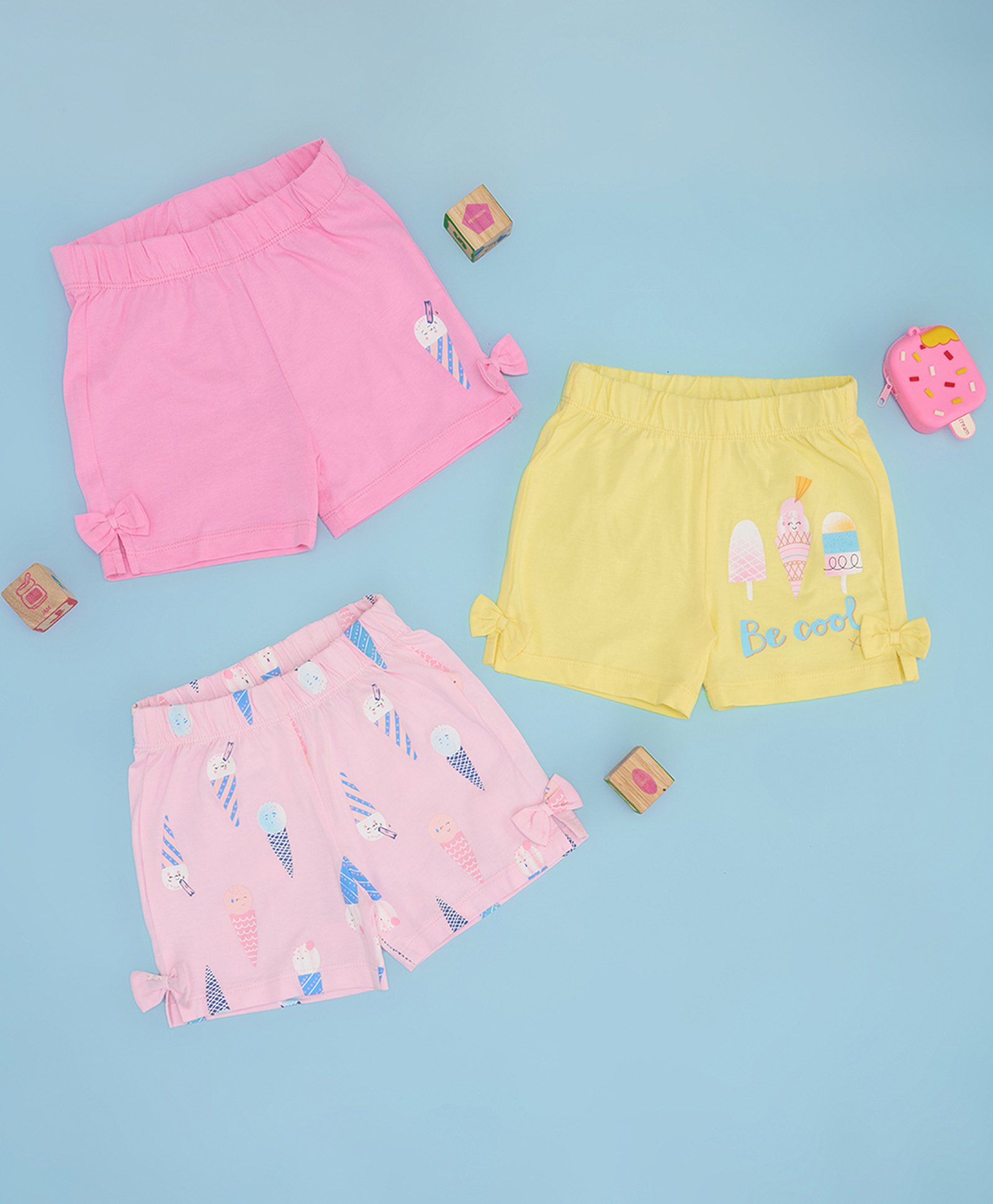 Pantaloons Baby Pack Of 3 Ice Cream & Be Cool Text Printed Shorts - Multi Colour-image-27