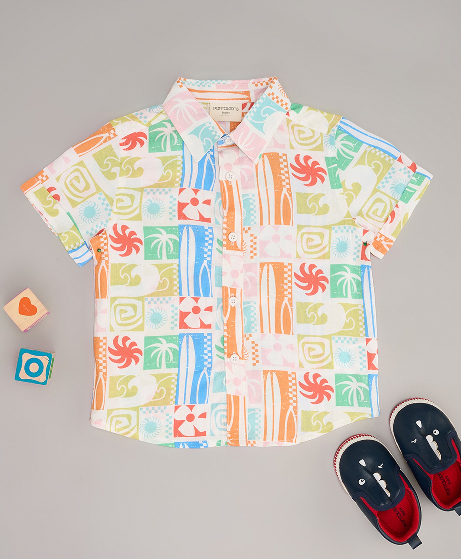 Pantaloons Baby Rayon Half Sleeves Beach Theme Printed Shirt - Multi Colour-image-38