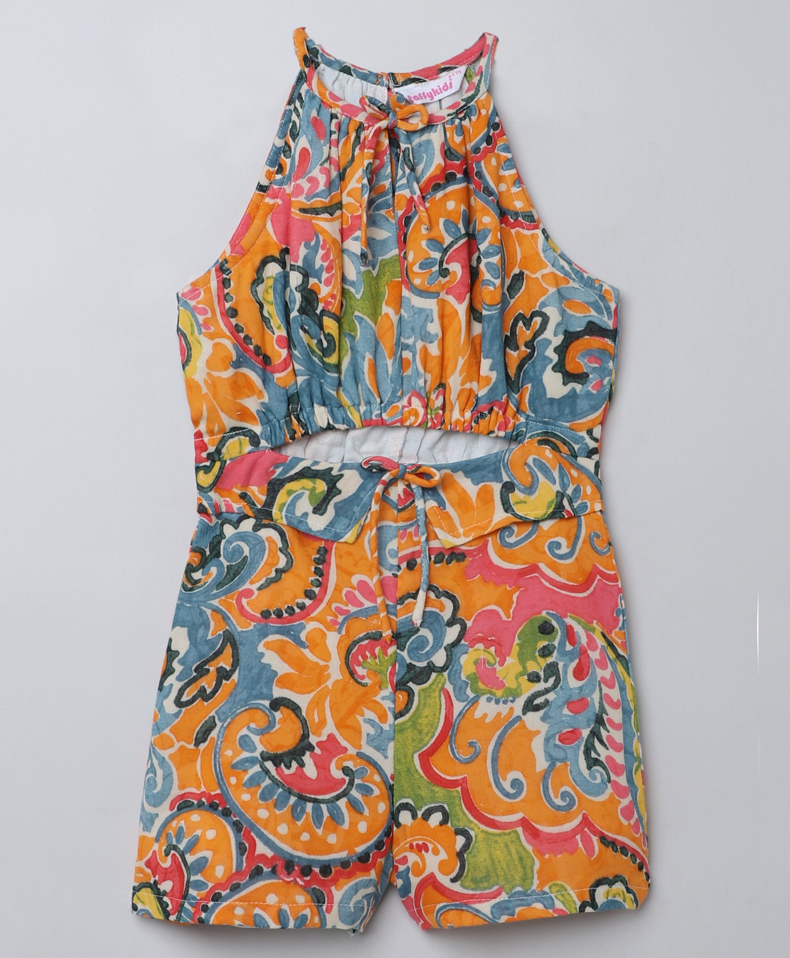 Taffykids 100% Cotton Sleeveless Paisleys Printed Jumpsuit - Multi Colour-picture-23