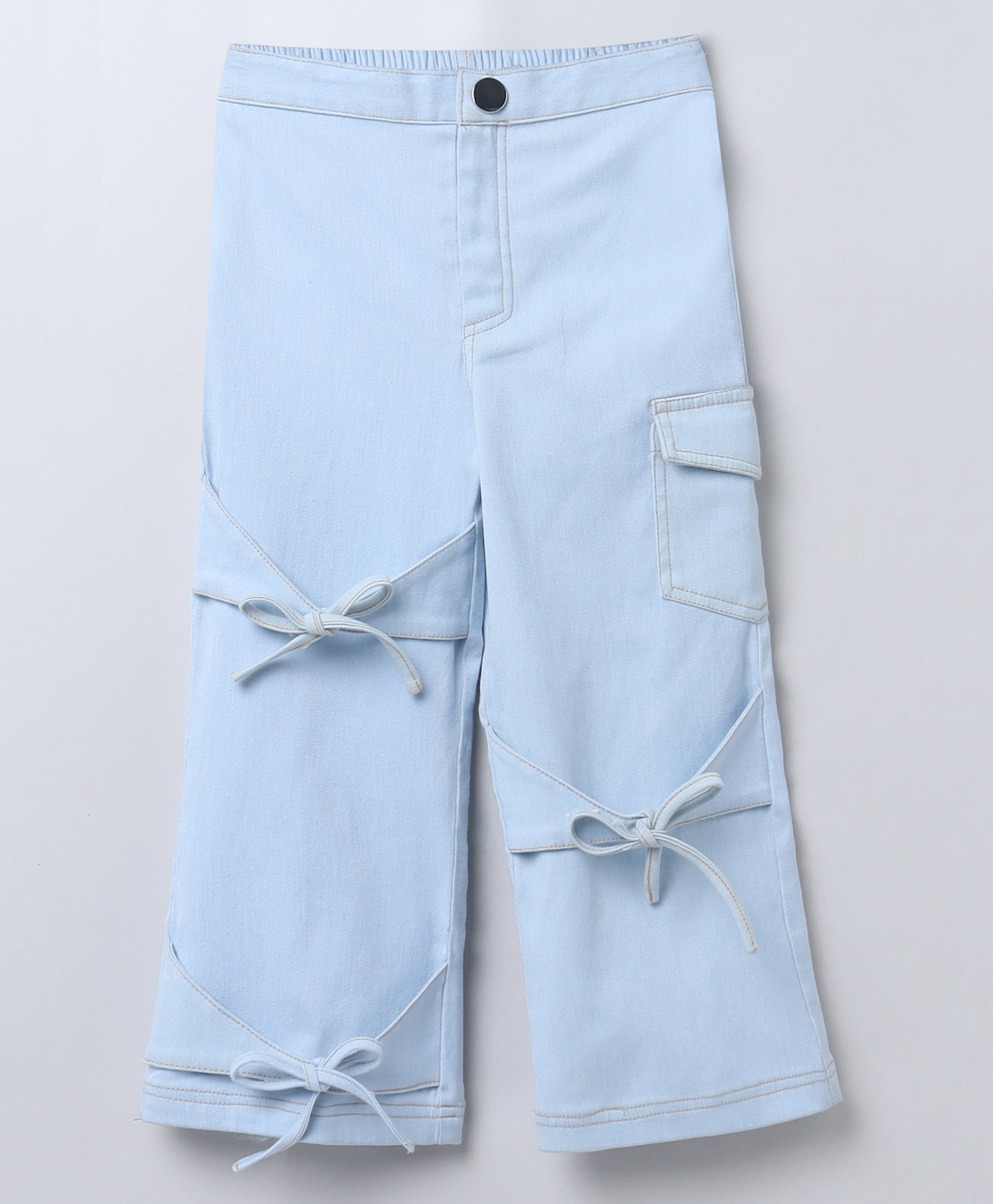 Taffykids Denim Full Length Bow Detail Cargo Pant - Light Blue-picture-21