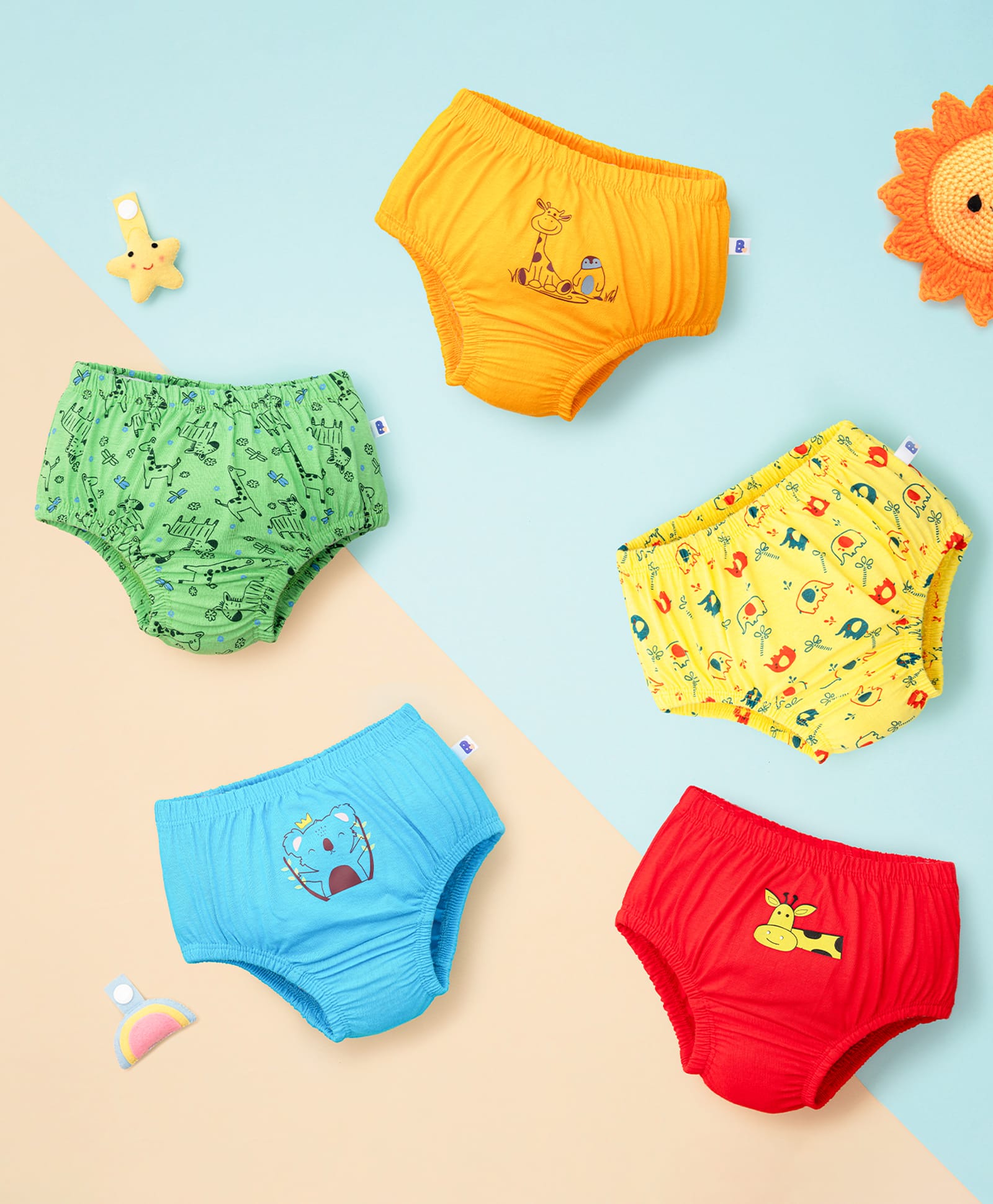 SuperBottoms Pure Cotton Pack Of 5 Animals Printed Basic Briefs - Multi Colour-image-2