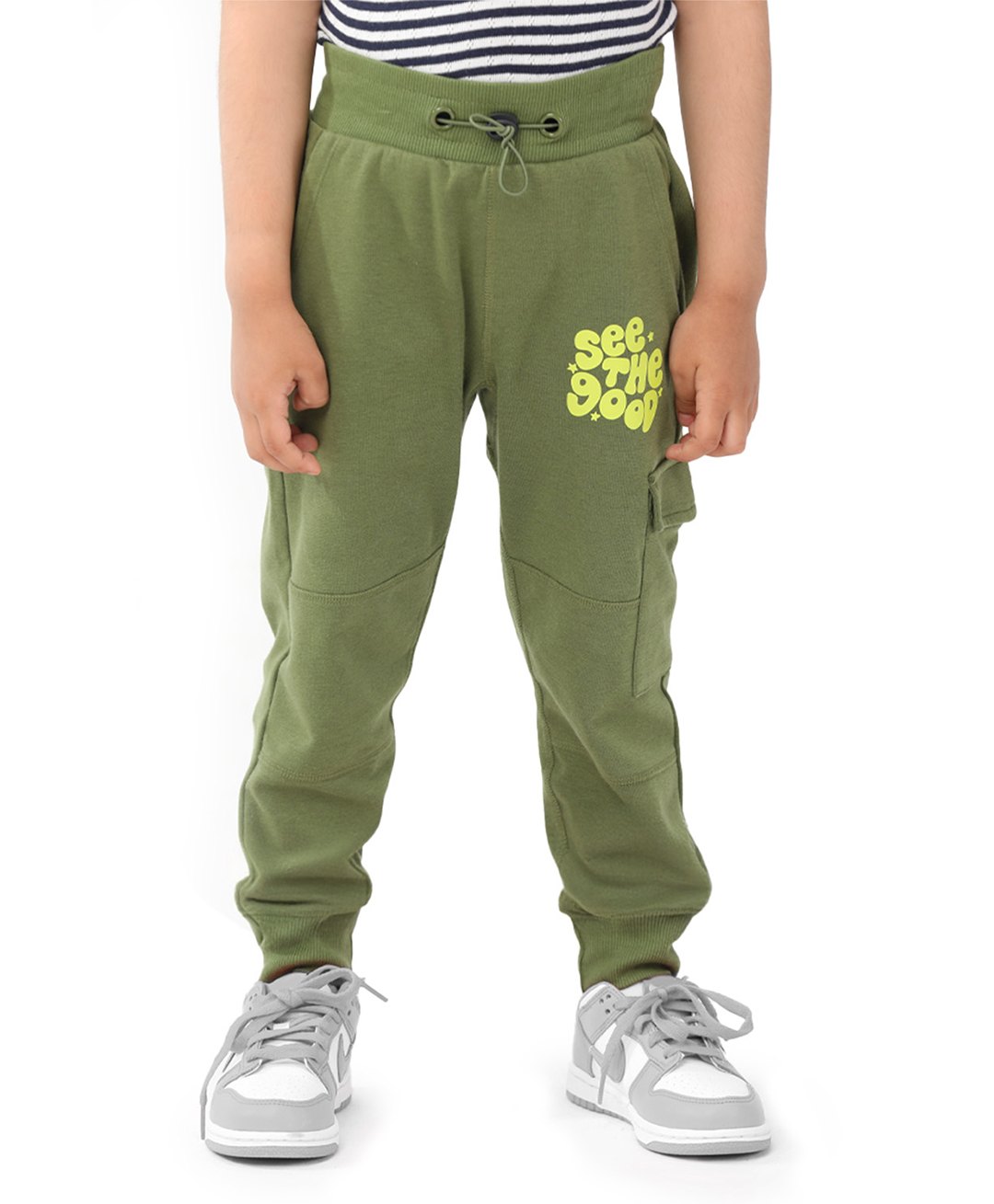 SuperBottoms Premium Cotton See The Good Text Printed Stretchable & Adjustable Pajama - Olive Green-picture-19