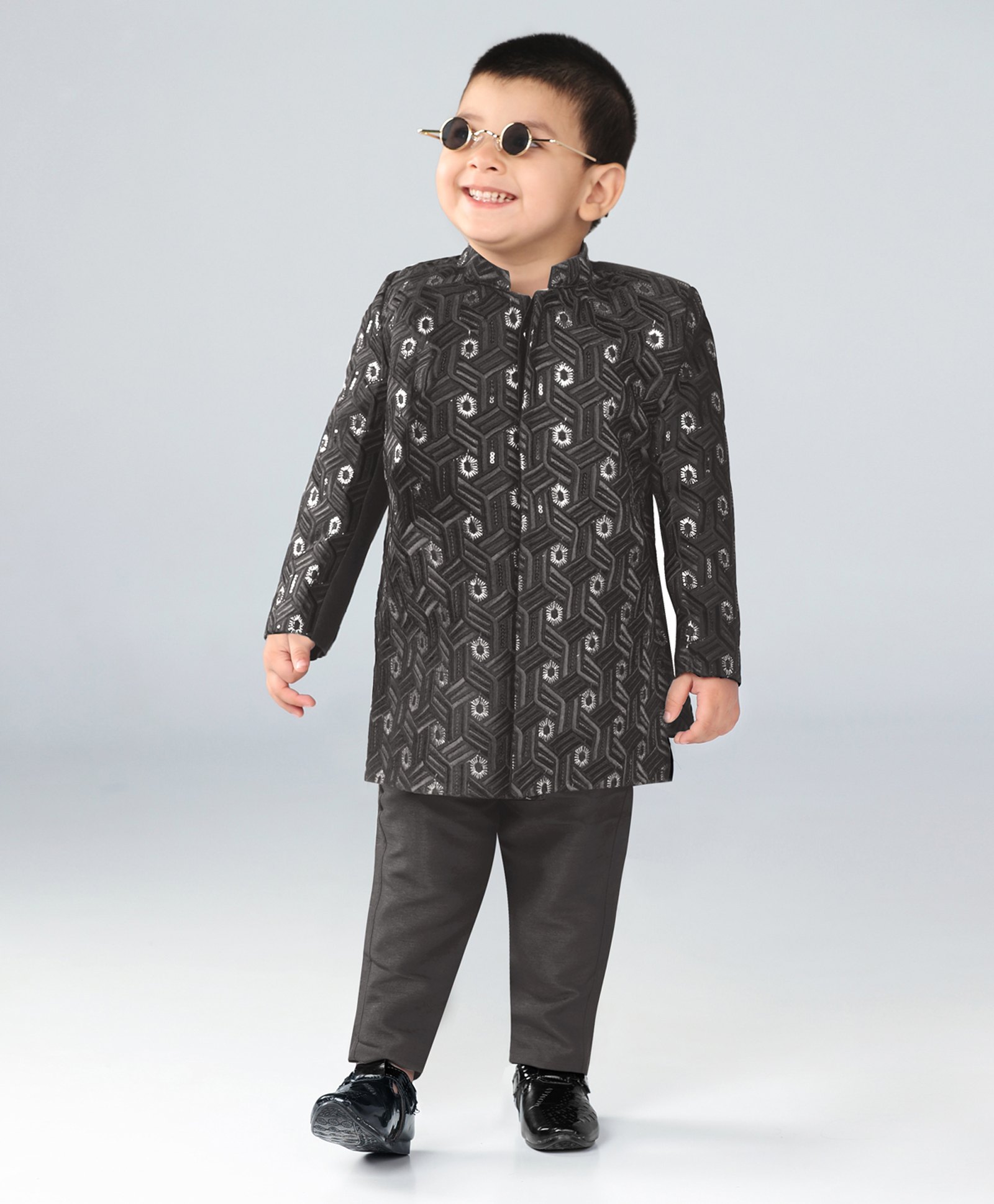 BAD BOYS Cotton Blend Full Sleeves Embroidered Jodhpuri Blazer With Cotton Inner T-Shirt And Pant Set- Grey-image-37