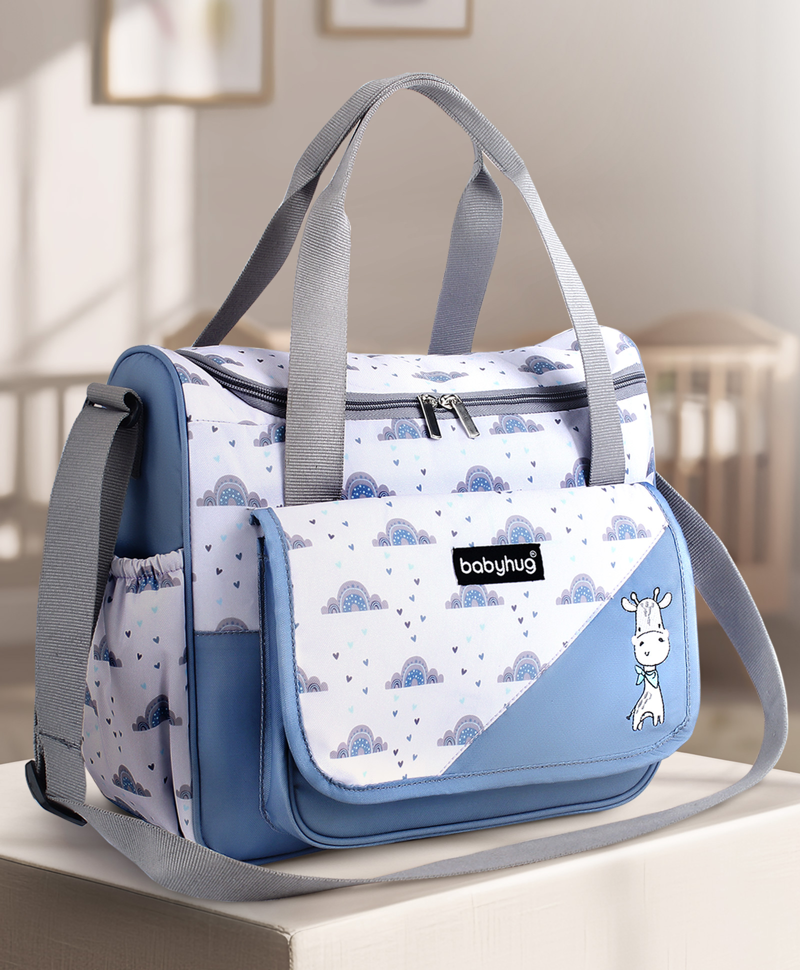 Babyhug Multipurpose Diaper Sling Bag Cloud Print - Blue| Adjustable Shoulder Strap| Insulated Bottle Pouches| Water Resistant| Carry Handle-image-4
