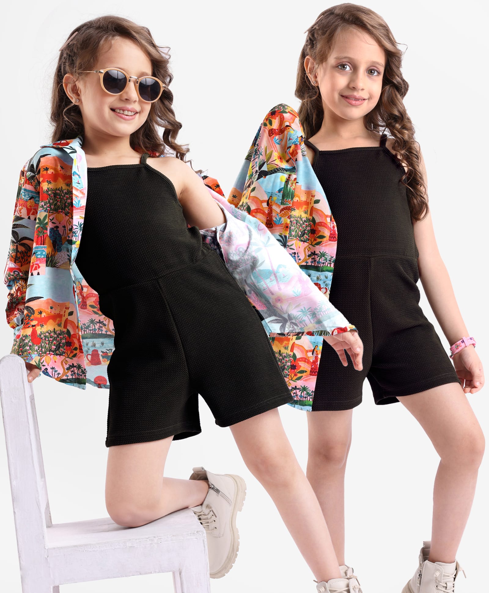 Ollington St. Woven Printed Full Sleeves Shrug & Jumpsuit - Multicolour & Olive Green-picture-19