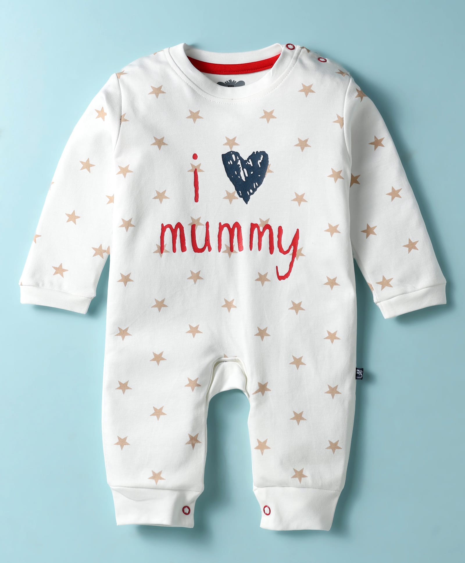 Mini Taurus Interlock Knit Full Sleeves Romper With Star Print - Red & White-picture-12