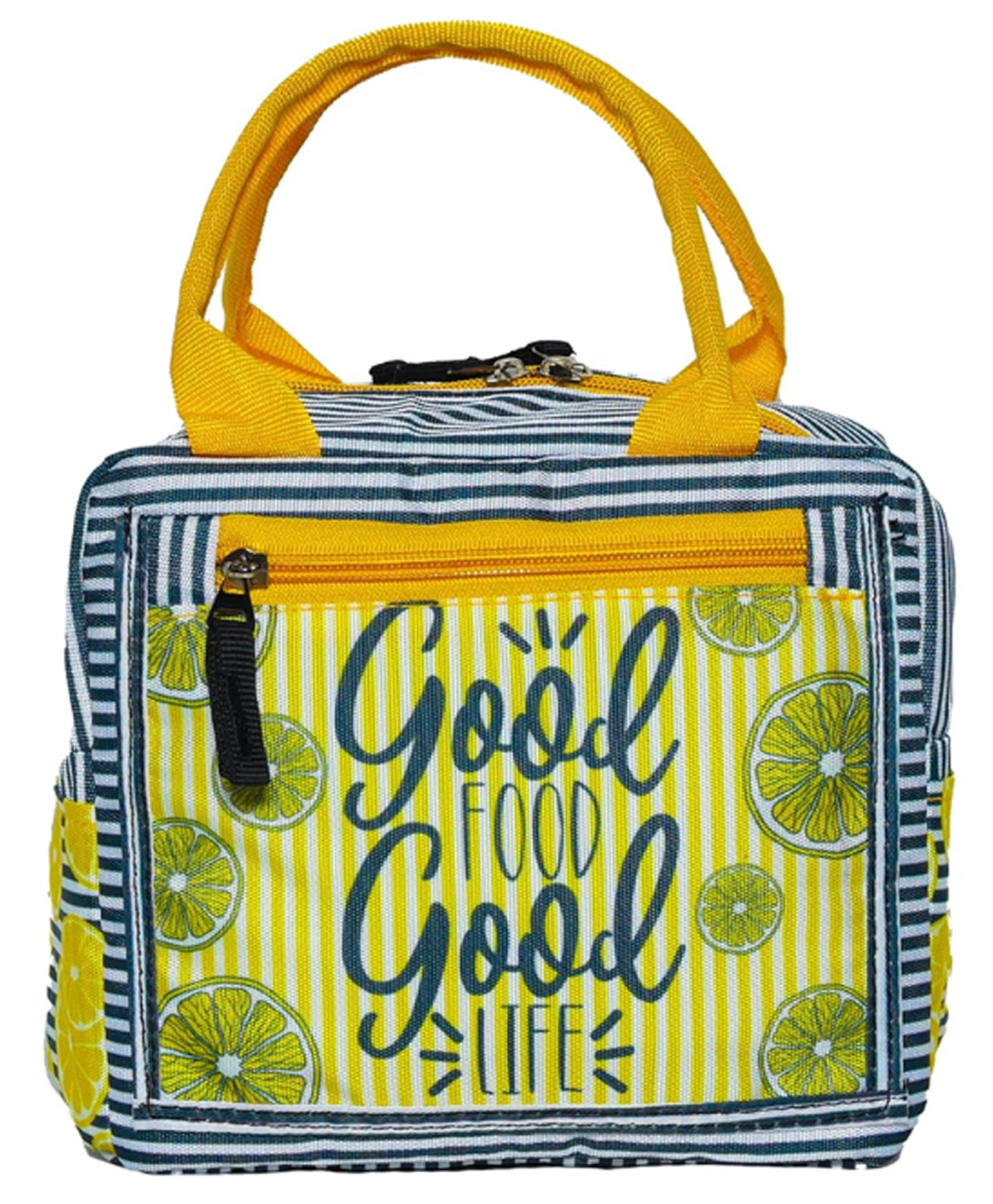 Echo Boomers Lemon Printed Insulated Lunch Bag, Tiffin and Food Storage Bag - Yellow & Blue-image-1