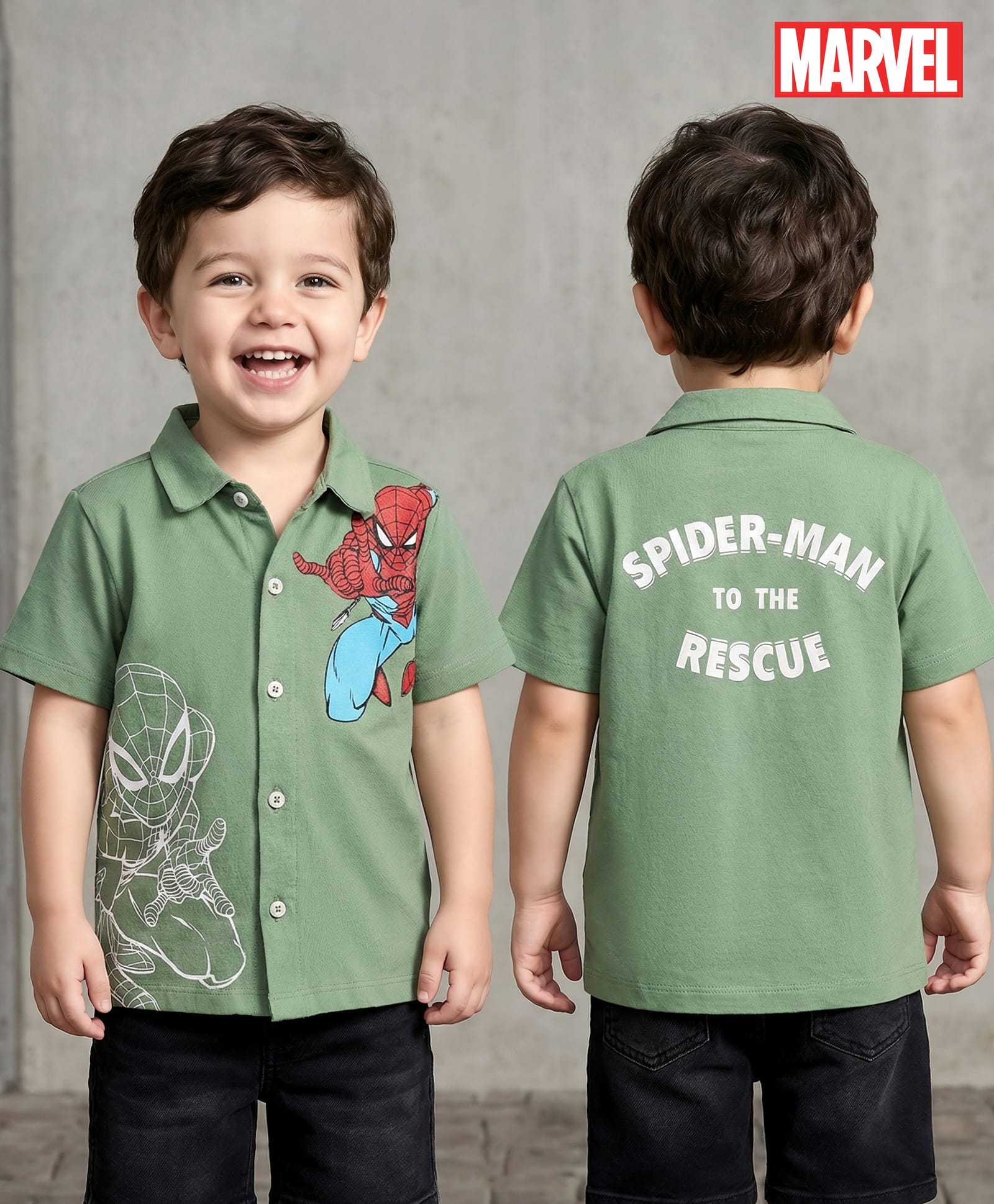 Babyhug Marvel Single Jersey Knit Half Sleeves Shirt With Spider Man Graphics - Green-picture-21