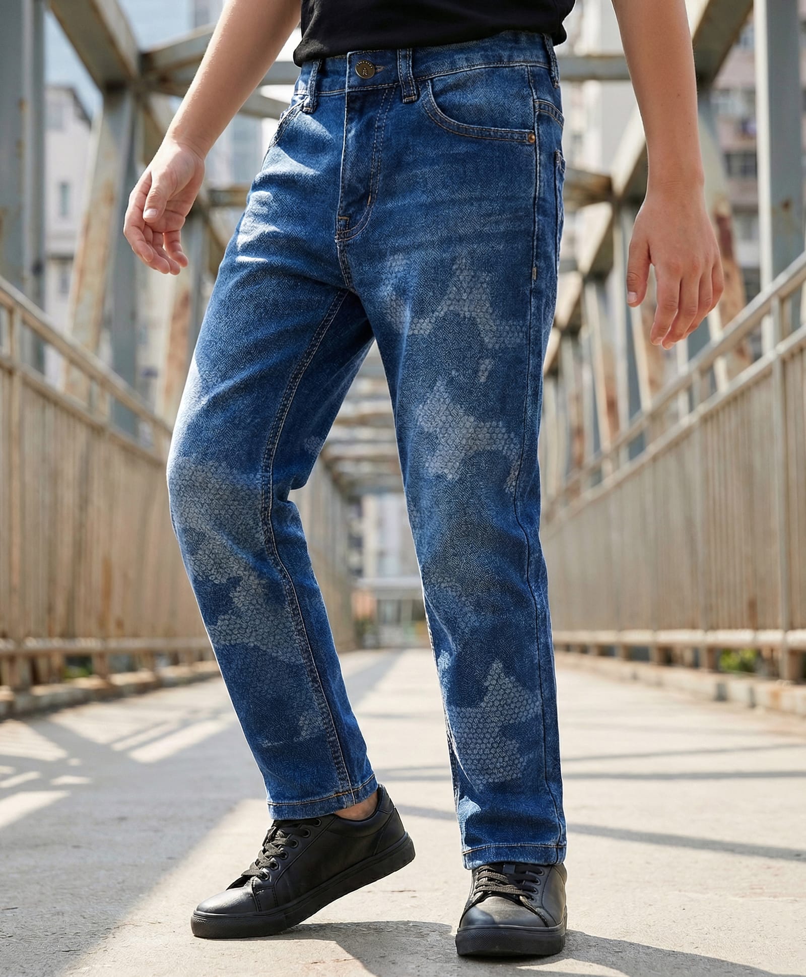 Pine Kids Denim Woven Full Length Washed Jeans - Navy Blue-picture-23