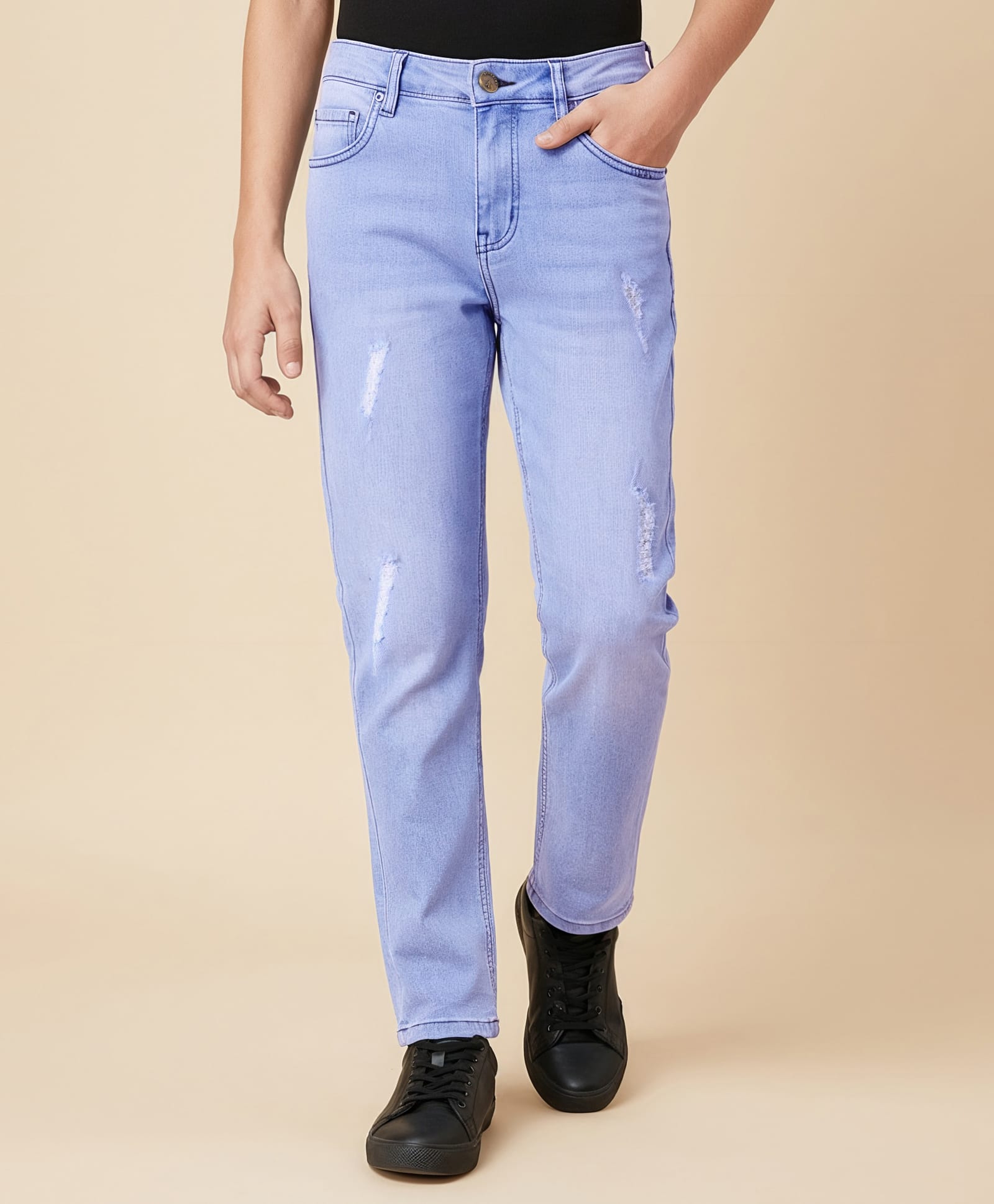 Pine Kids Denim Woven Full Length Washed Jeans - Blue-picture-14