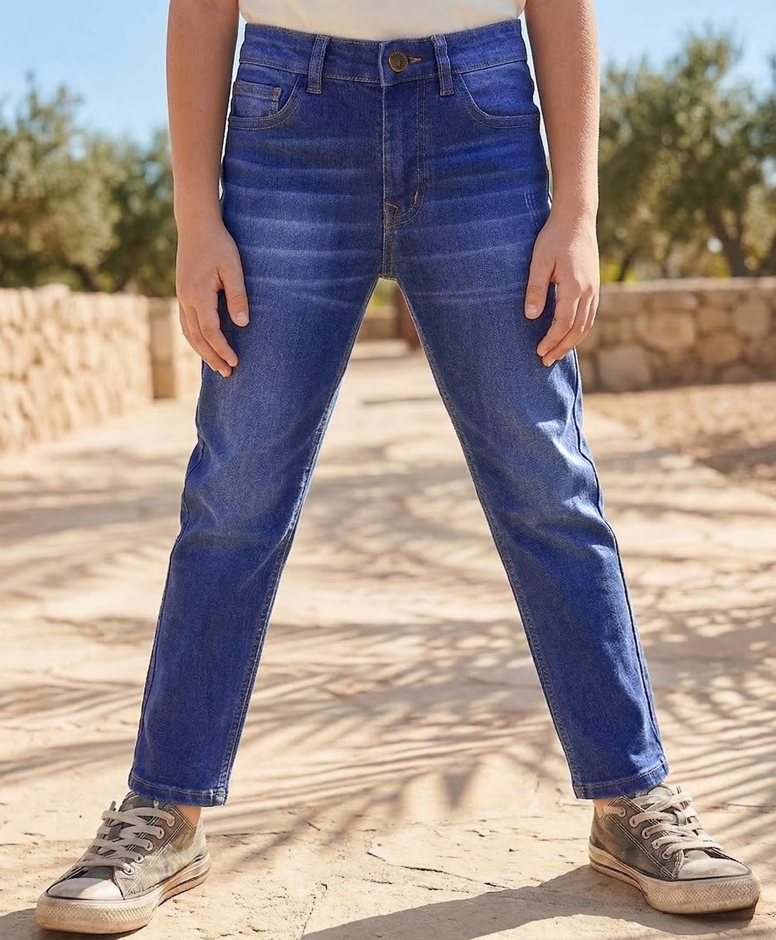 Pine Kids Denim Woven Full Length Washed Jeans - Navy Blue-picture-35
