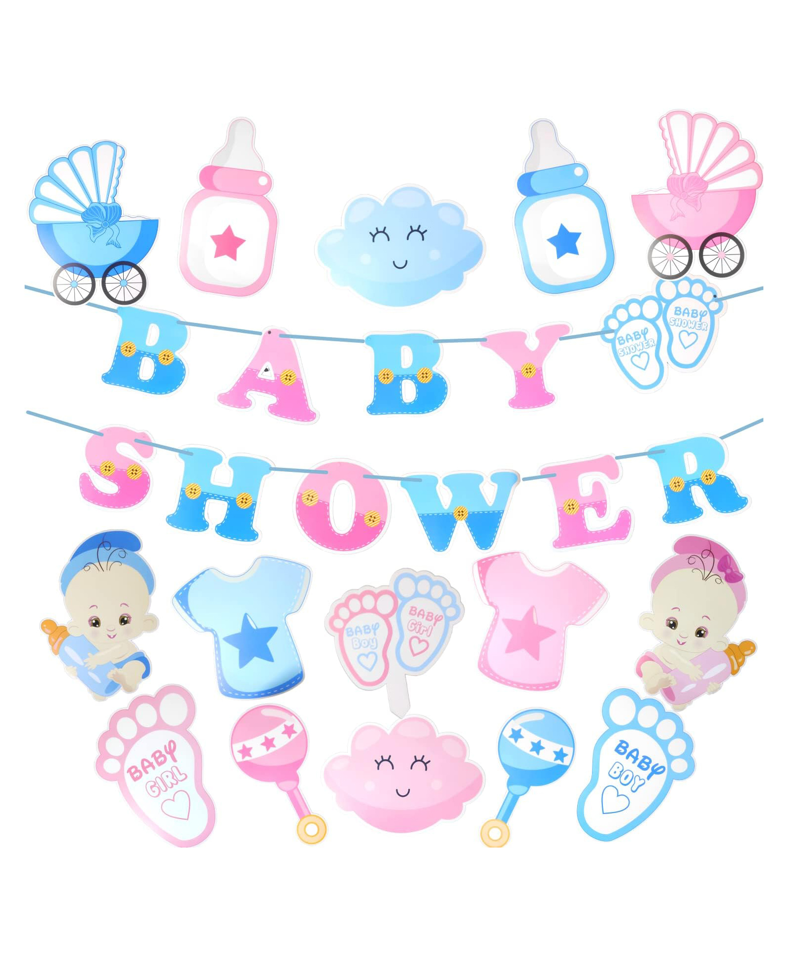 Birthday Popper Baby Shower Photo Booth Party Props (16 Pcs)1 Baby Shower Banner, 14 Paper Cutouts, 1 Cake Topper for Mom-to-Be Maternity Photoshoot & Party Decorations-image-13