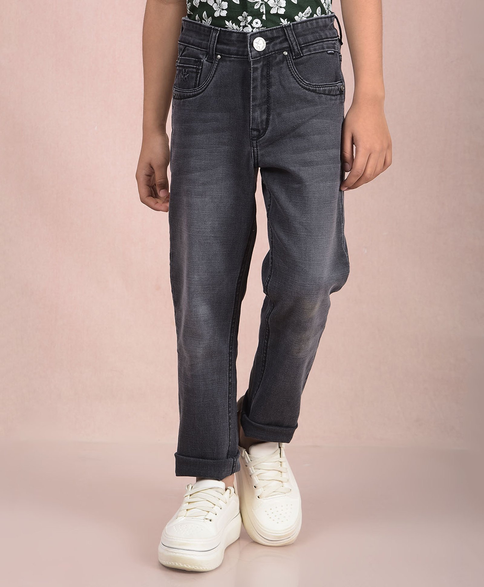 CRIMSOUNE CLUB Cotton Washed Jeans - Blue-image-16