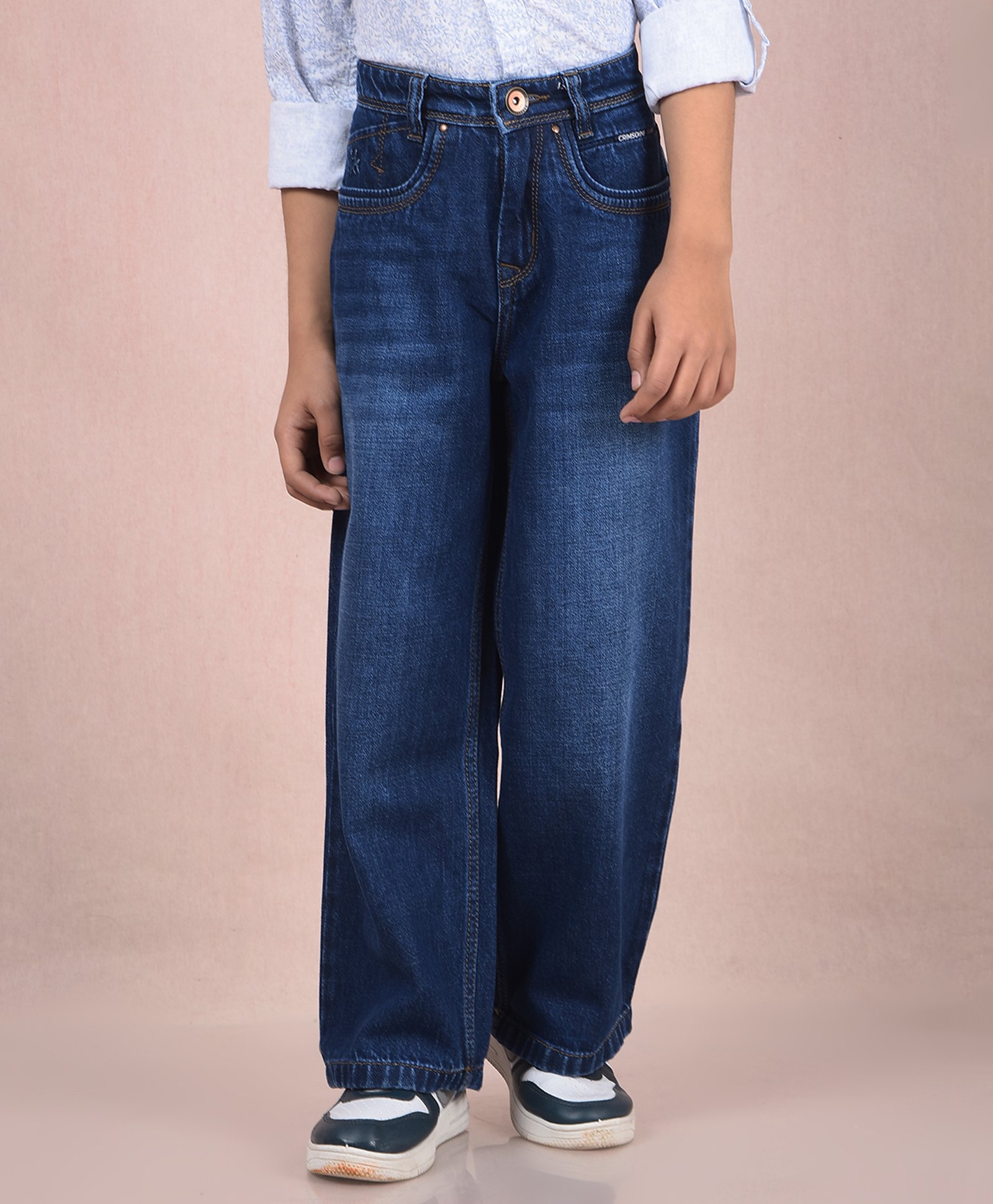 CRIMSOUNE CLUB 100% Cotton Washed Jeans - Blue-picture-28