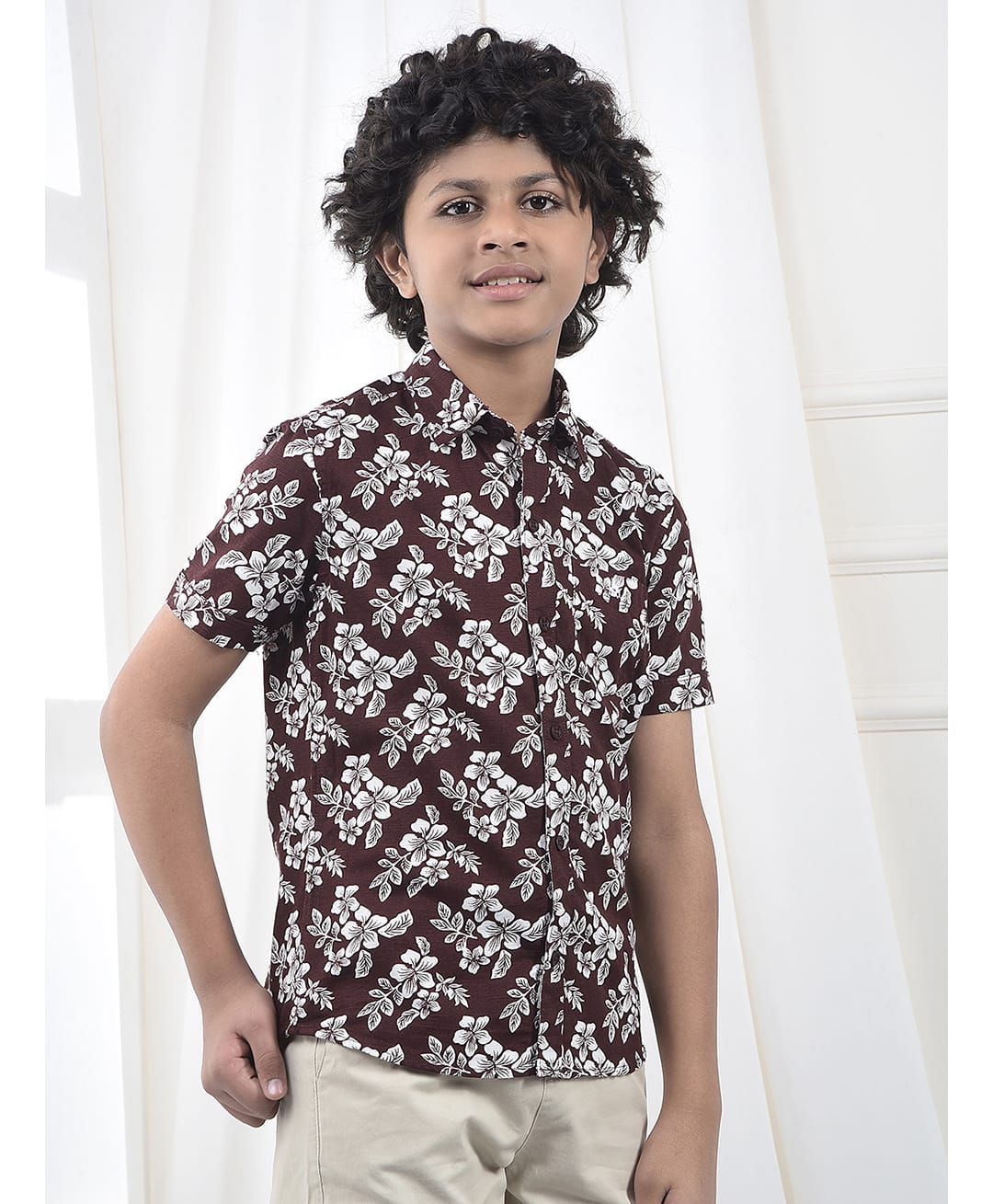 CRIMSOUNE CLUB 100% Cotton Half Sleeves Floral Printed Shirt - Green-picture-32