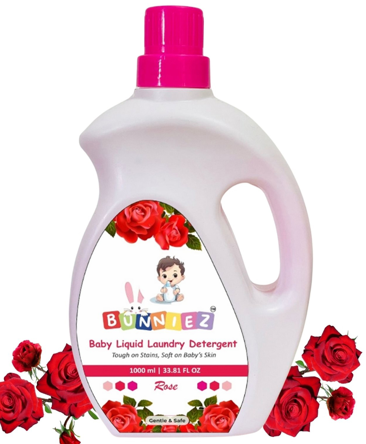 Bunniez Baby Laundry Detergent, Rose Fragrance | Liquid Detergent for Baby Clothes | Kills Bacteria | Free From Harsh Chemicals & Colorant - 1000ml (Rose)-image-8