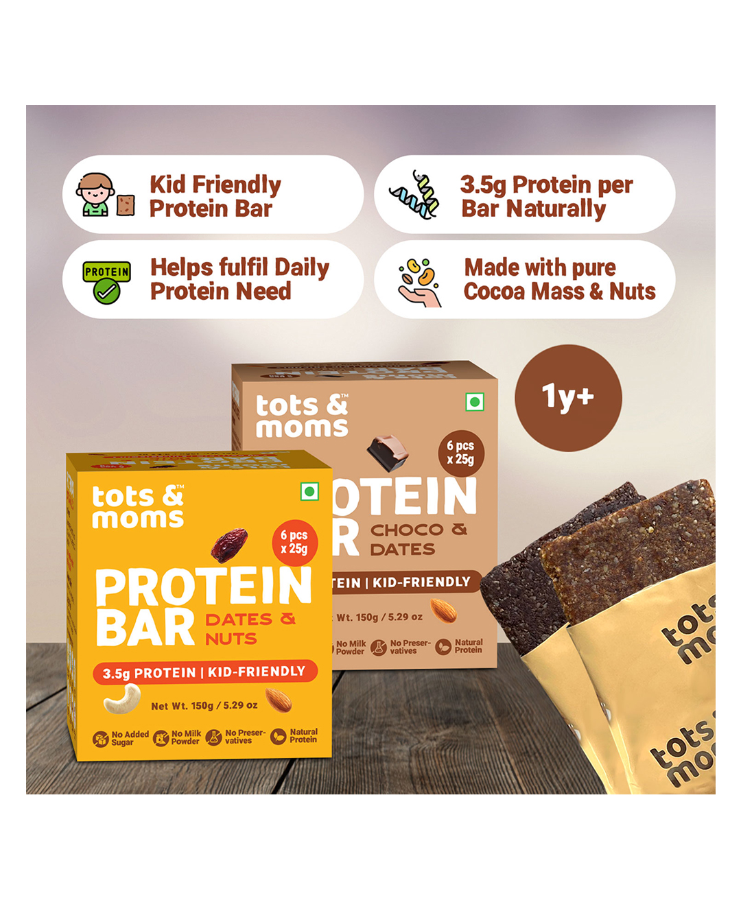 Tots & Moms Nutritious Protein Bars for KidsChoco flavored Dates & Nuts, Pack of 2 | 3.5g Protein per Bar | Cocoa for Antioxidants & Oats for Fiber | No Refined Sugar or Additives | (25g X 6) 150g - Each-image-38