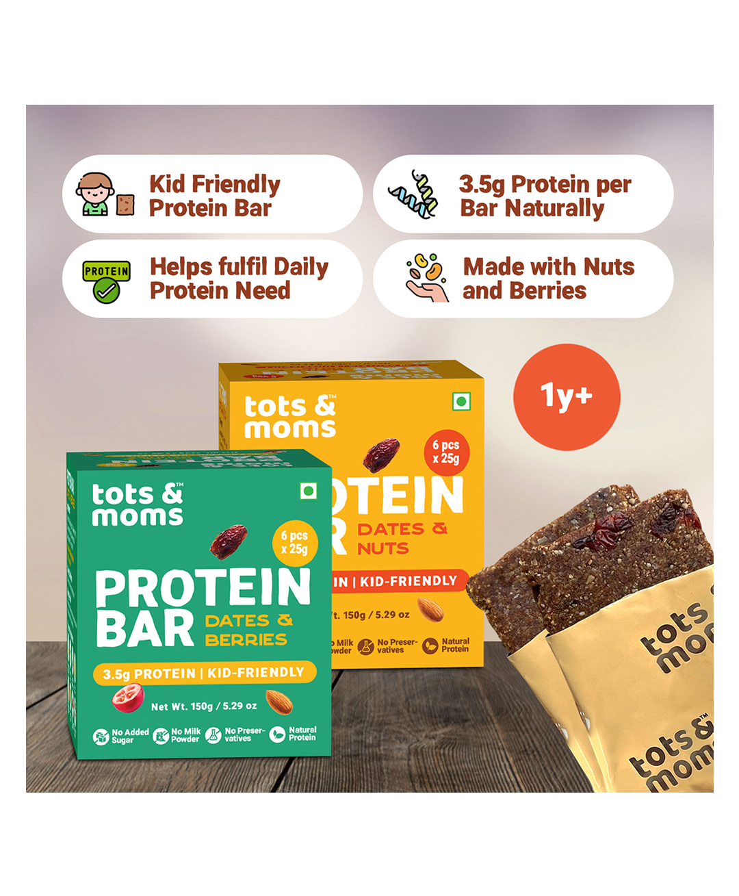 Tots & Moms Natural Protein Bars for kids - Dates, Nuts & Cranberries, Pack of 2 | 3.5g Protein per Bar | Rich in Fiber | Sweetened with Dates | (25g X 6) 150g - Each-image-46