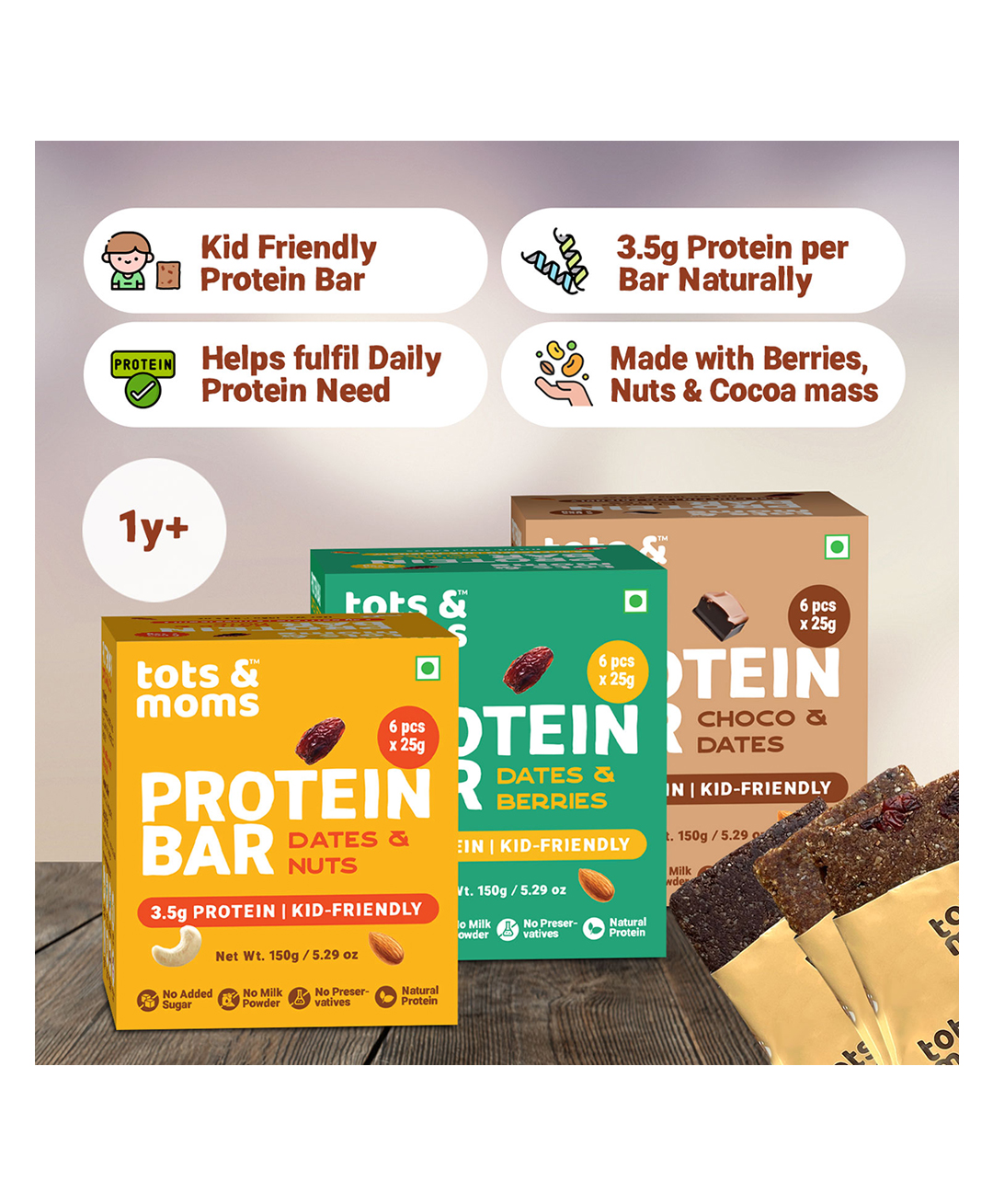 Tots & Moms Kid-friendly Protein Bars for KidsChoco flavored Dates & Nuts, Pack of 3 | 3.5g Protein per Bar | Cocoa for Antioxidants & Oats for Fiber | Perfect Option for Healthy Snacking | (25g X 6) 150g - Each-image-39