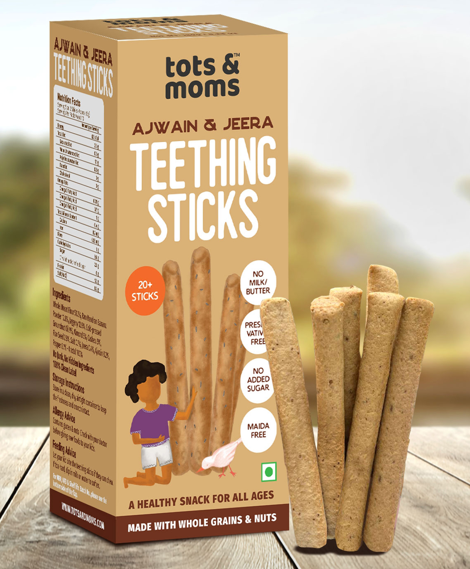 Tots and Moms Teething Sticks - Ajwain & Jeera with Dry Fruits, Nuts & Seeds for soothing gums for babies, 12 months+ 150g | No Maida, No Sugar| Kid-Friendly Finger Food Lunch Box Snack-image-10
