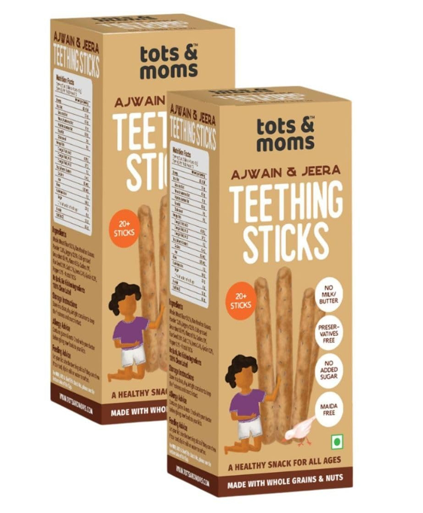 Tots and Moms Teething Sticks - Ajwain & Jeera with Dry Fruits, Nuts & Seeds for soothing gums for babies, 12 months+ | No Maida, No Sugar| Kid-Friendly Finger Food Lunch Box Snack | Pack of 2-150g each-image-9