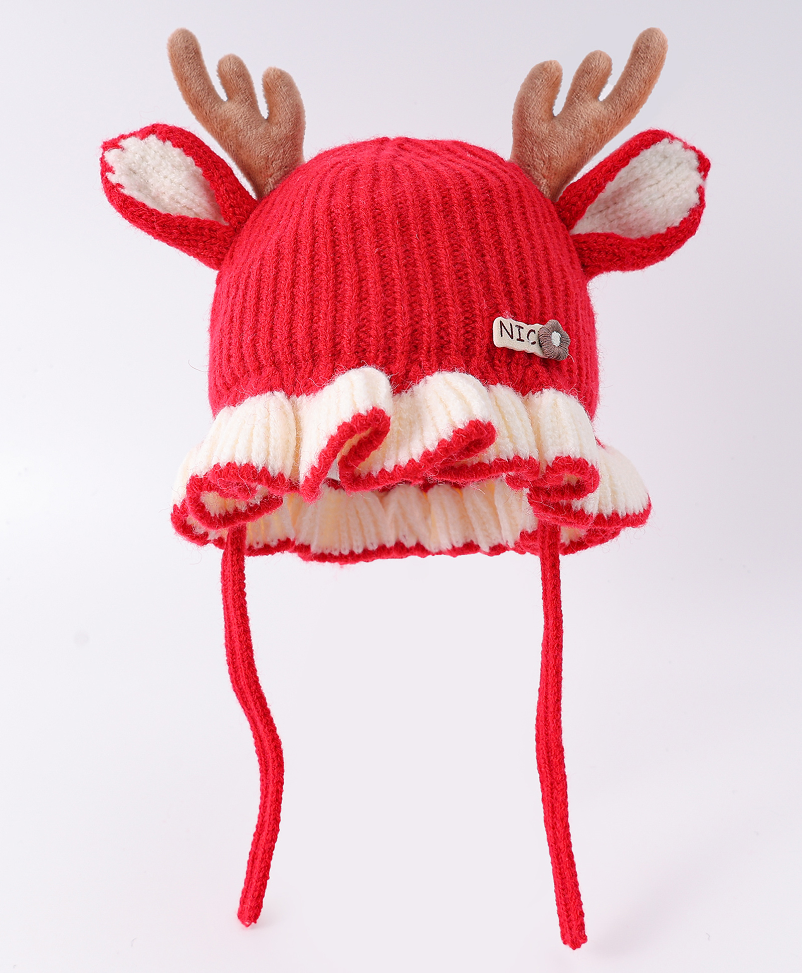 Babyhug Woollen Cap with Knot & Reindeer Ear Applique Red - Diameter 13 cm-image-24