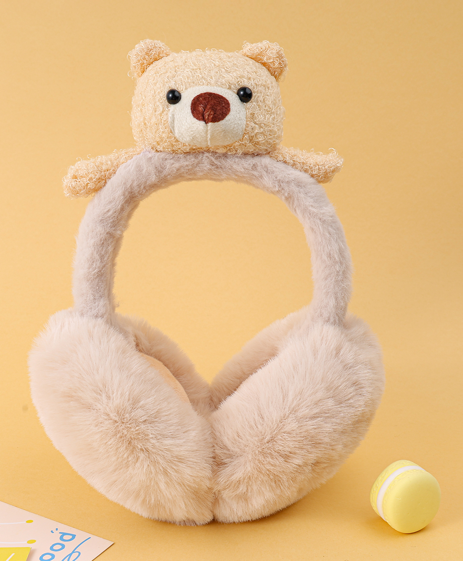 Babyhug Ear Muffs with Bear Applique - Light Brown-image-2