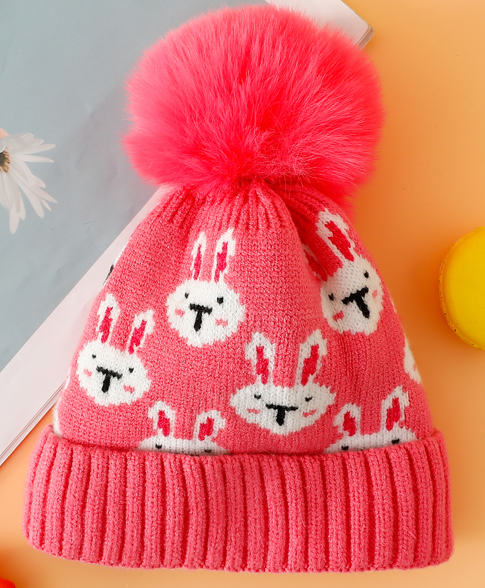 Babyhug Woollen Cap With Bunny Print Pink Diameter - 11 cm-image-32