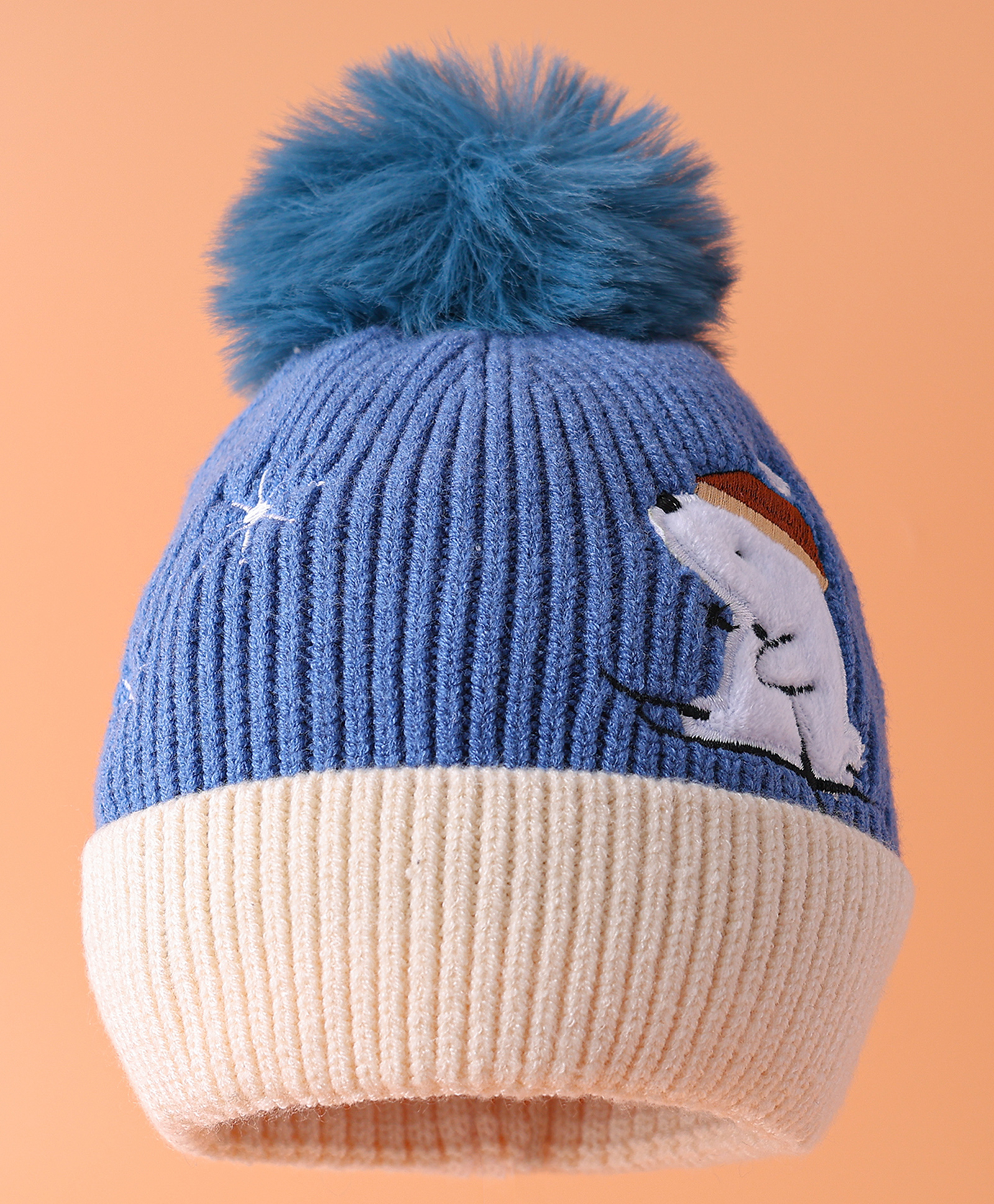 Babyhug Woollen Cap with Pom Pom & Patch Detailing Navy Blue - Diameter 12 cm-picture-17