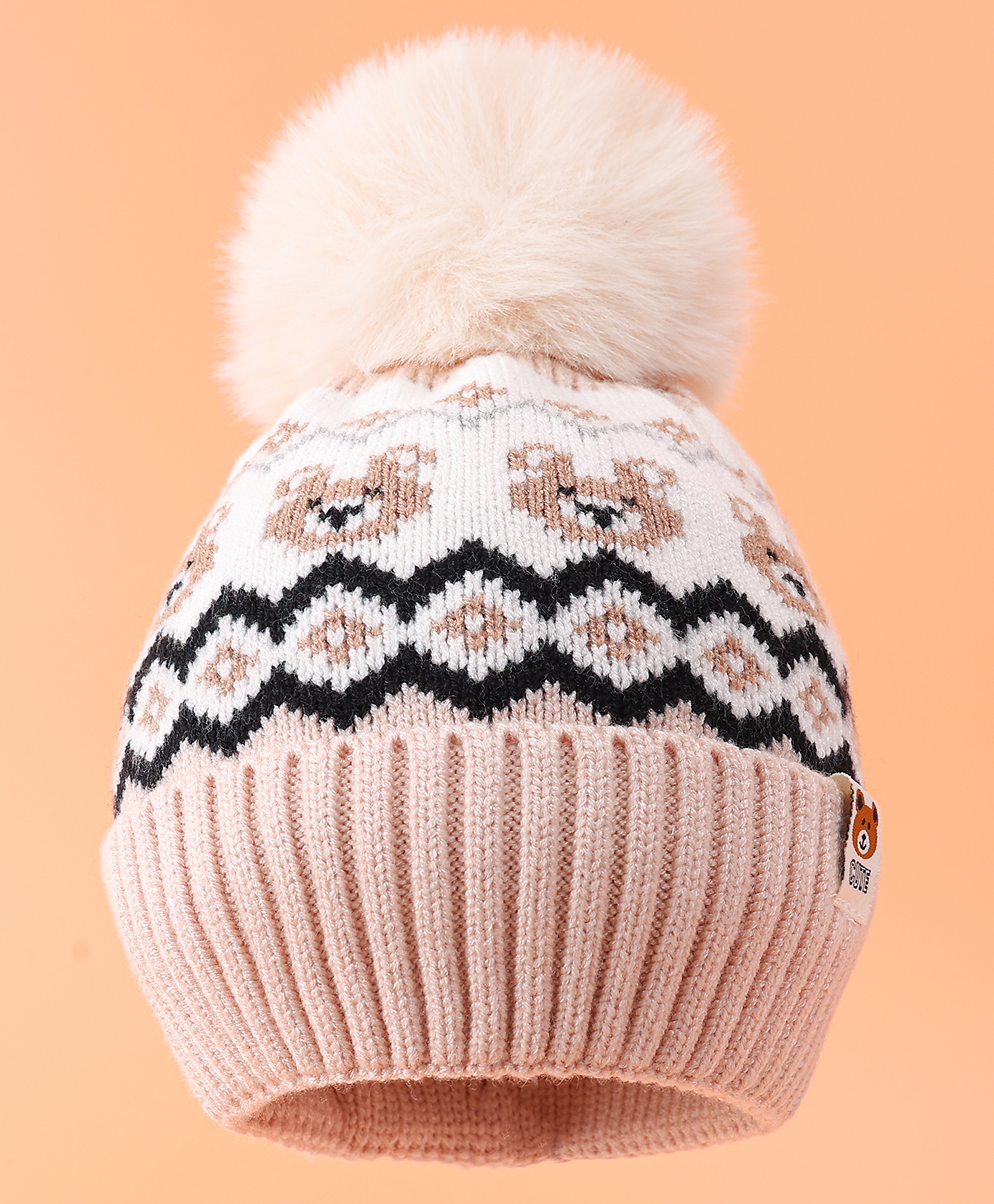 Babyhug Woolen Cap with Pom Pom & Bear Design Light Pink - Diameter 13 cm-image-38