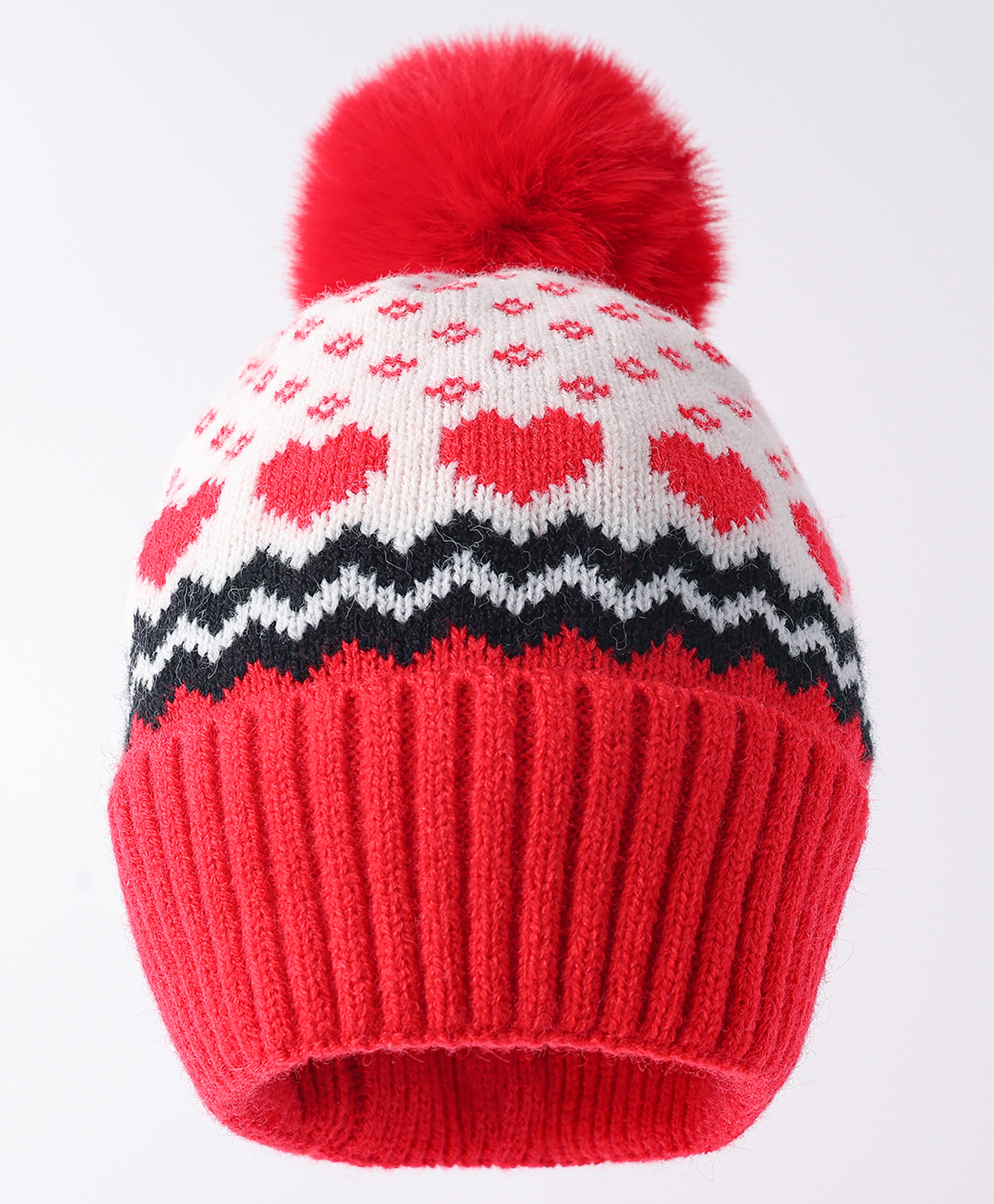 Babyhug Woollen Cap With Hearts Design Red - Diameter 14.5 cm