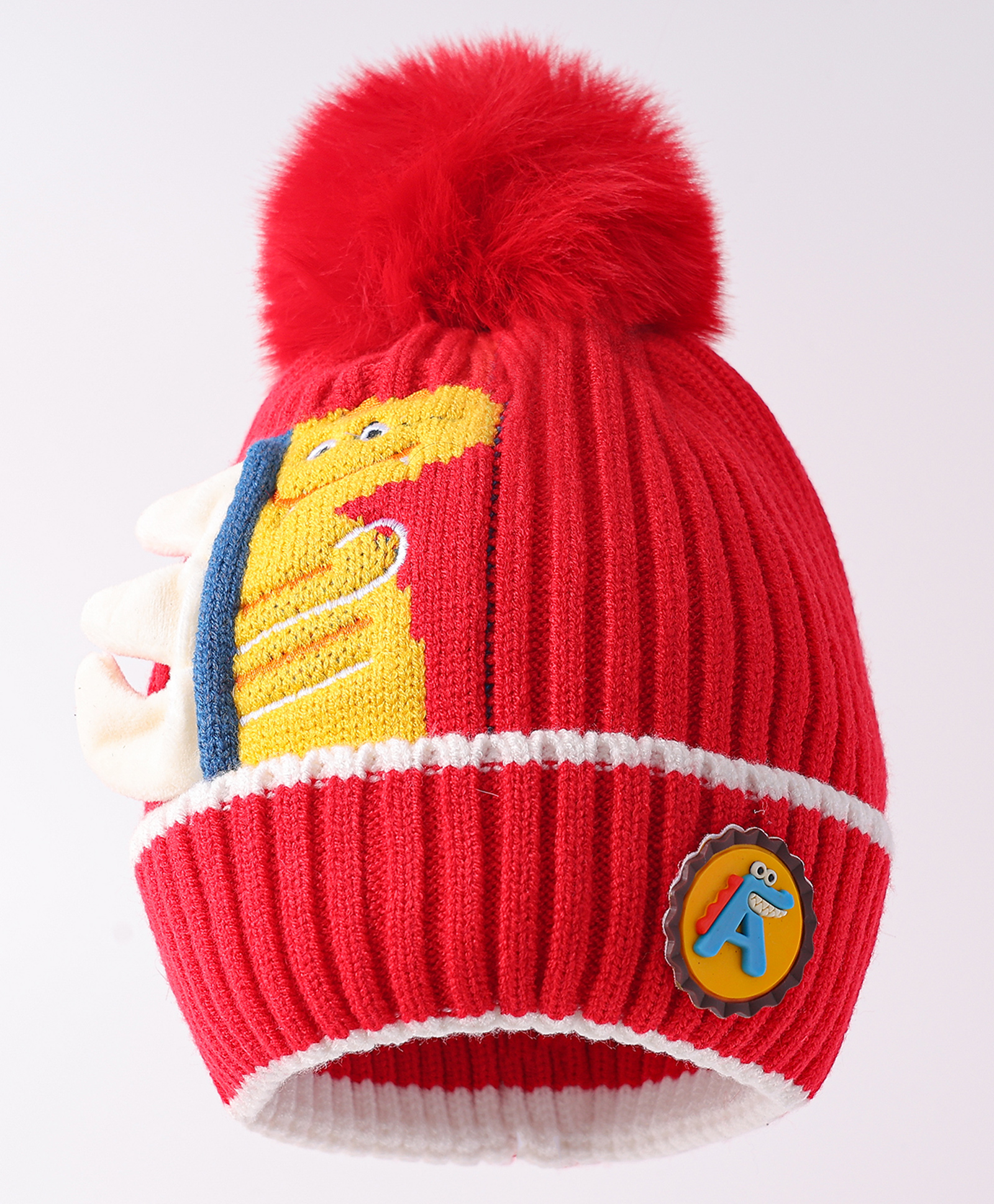Babyhug Woolen Cap with Pom Pom & Dino Applique Red - Diameter 12 cm-image-21