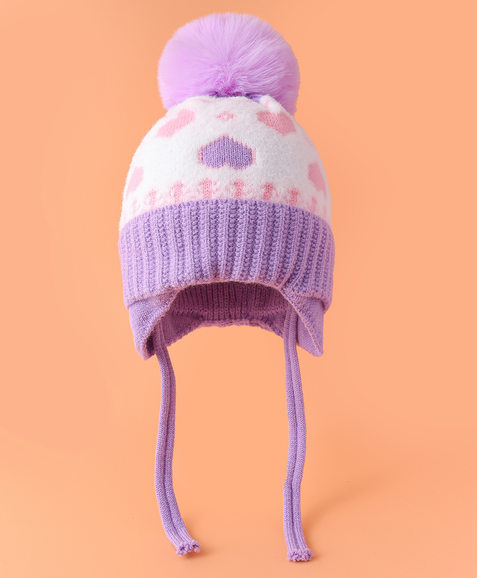 Babyhug Woollen Cap With Knot & Hearts Design Purple - Diameter 13 cm-image-25