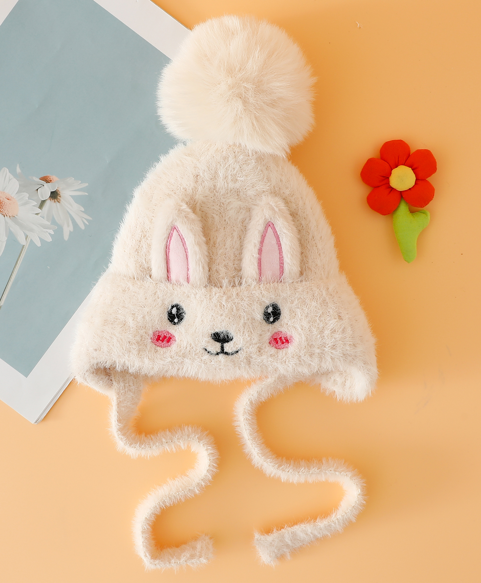 Babyhug Woollen Cap With Bunny Design & Knot Beige - Diameter 14.5 cm-picture-23